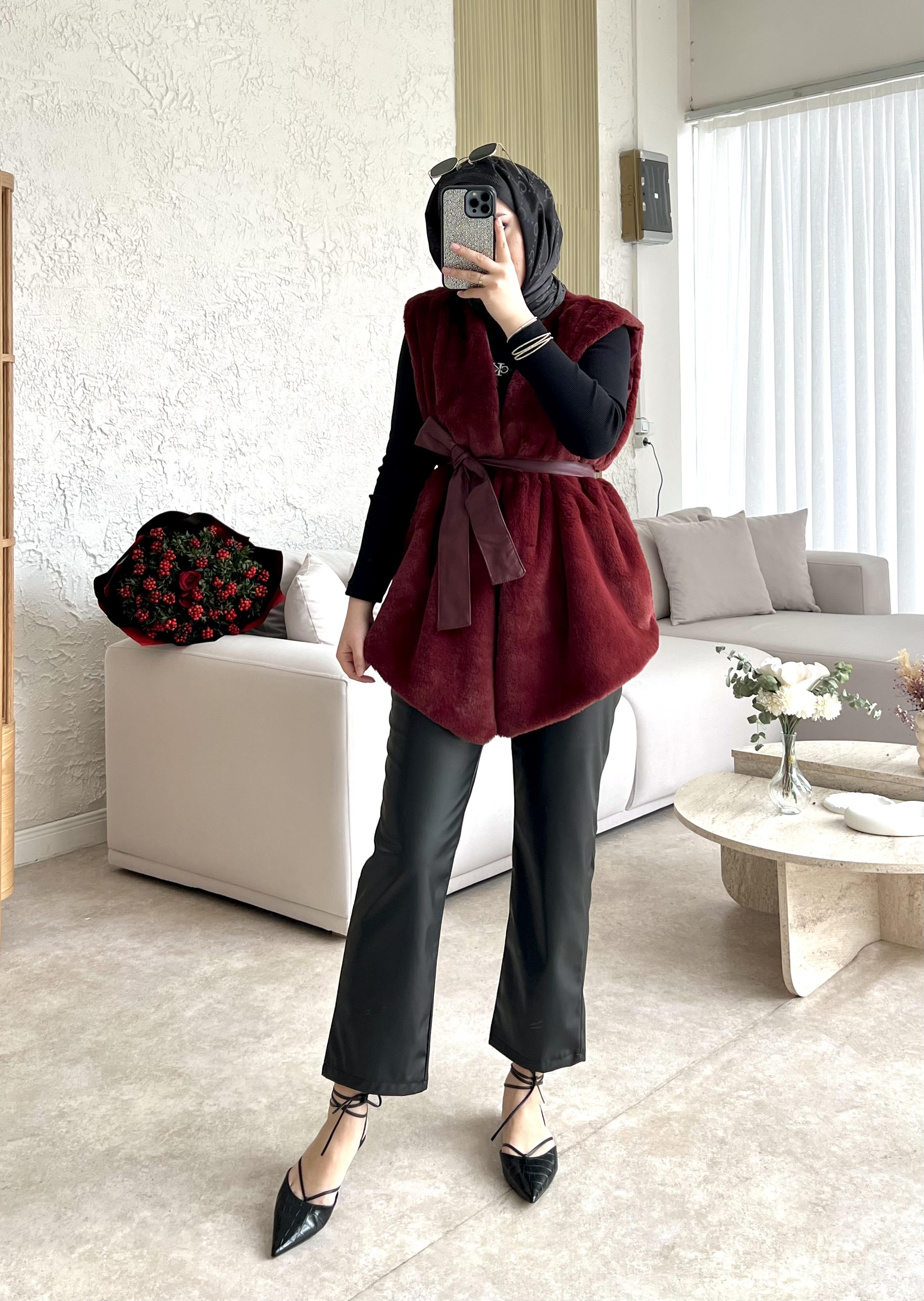 Angora yelek -bordo - vakronline