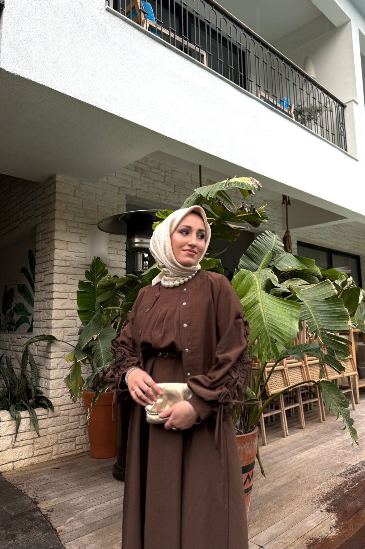 Lizya ceketli elbise-acı kahve - vakronline