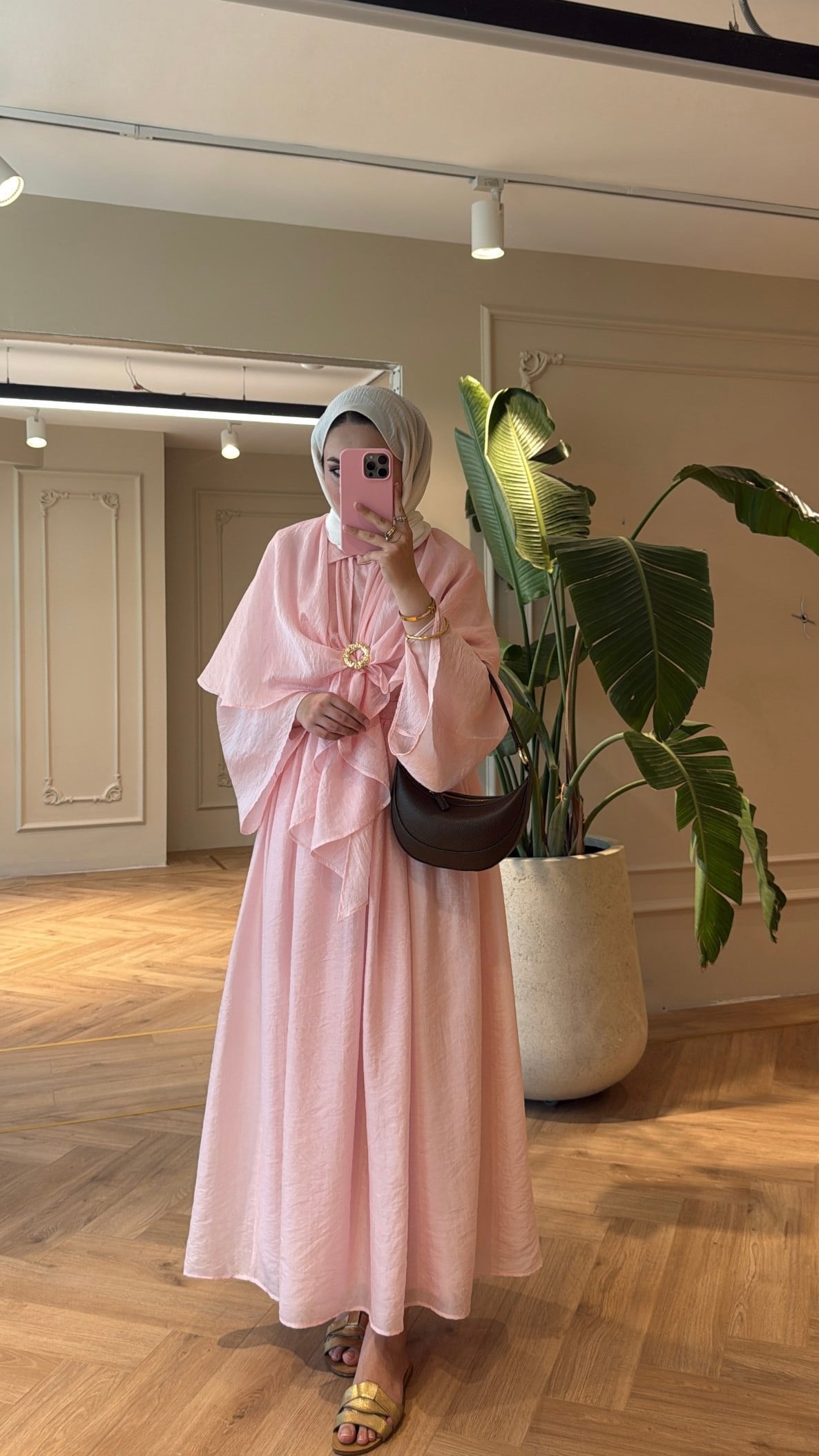 Elena Pelerinli Vual Etekli Takım - Pembe