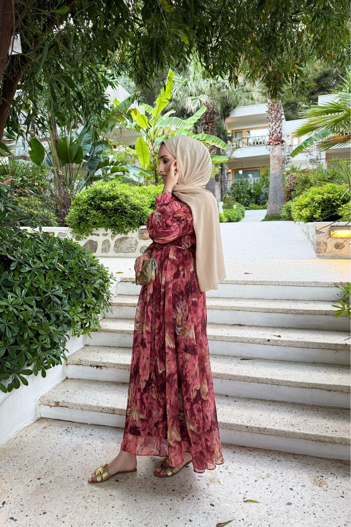 Laide astarlı elbise-kızılcık - vakronline