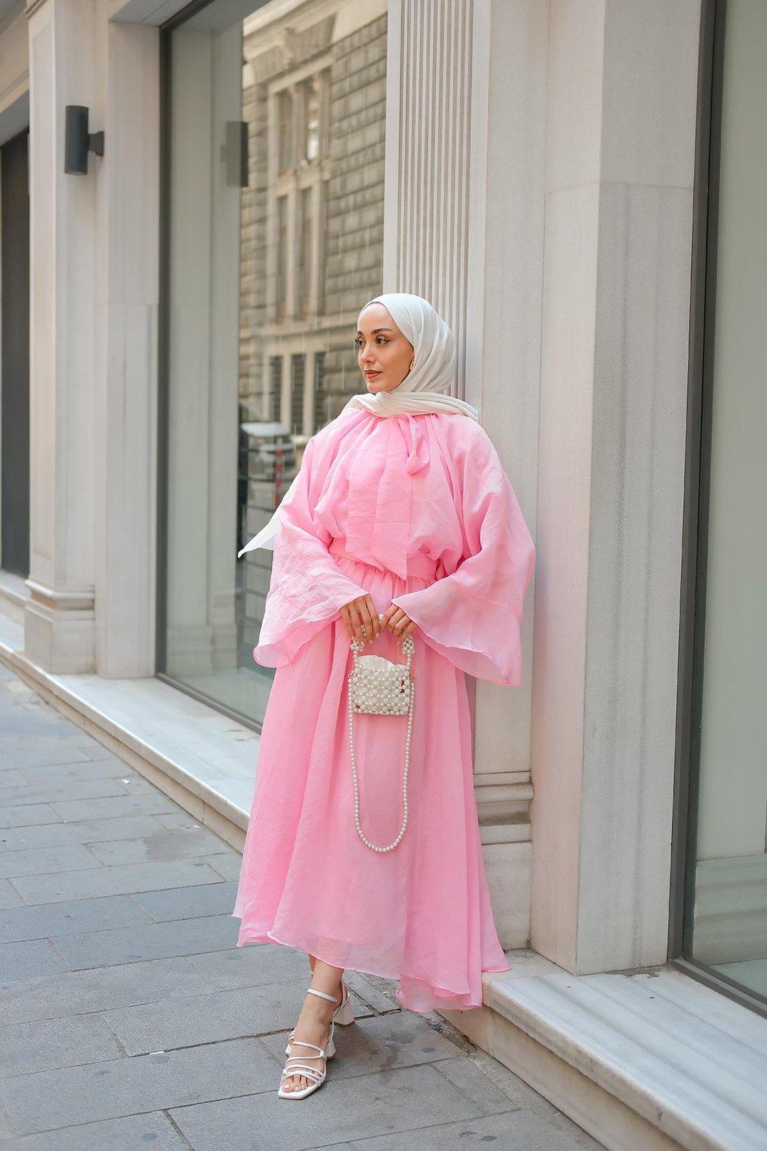 Summer balon kol premium takım pembe - Vakronline