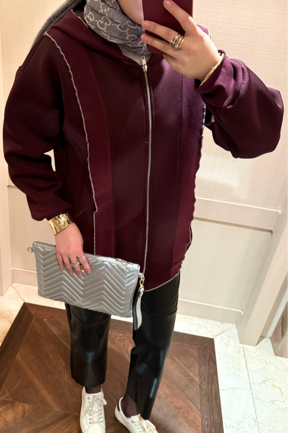 Fermuarlı Puf Sweatshirt bordo