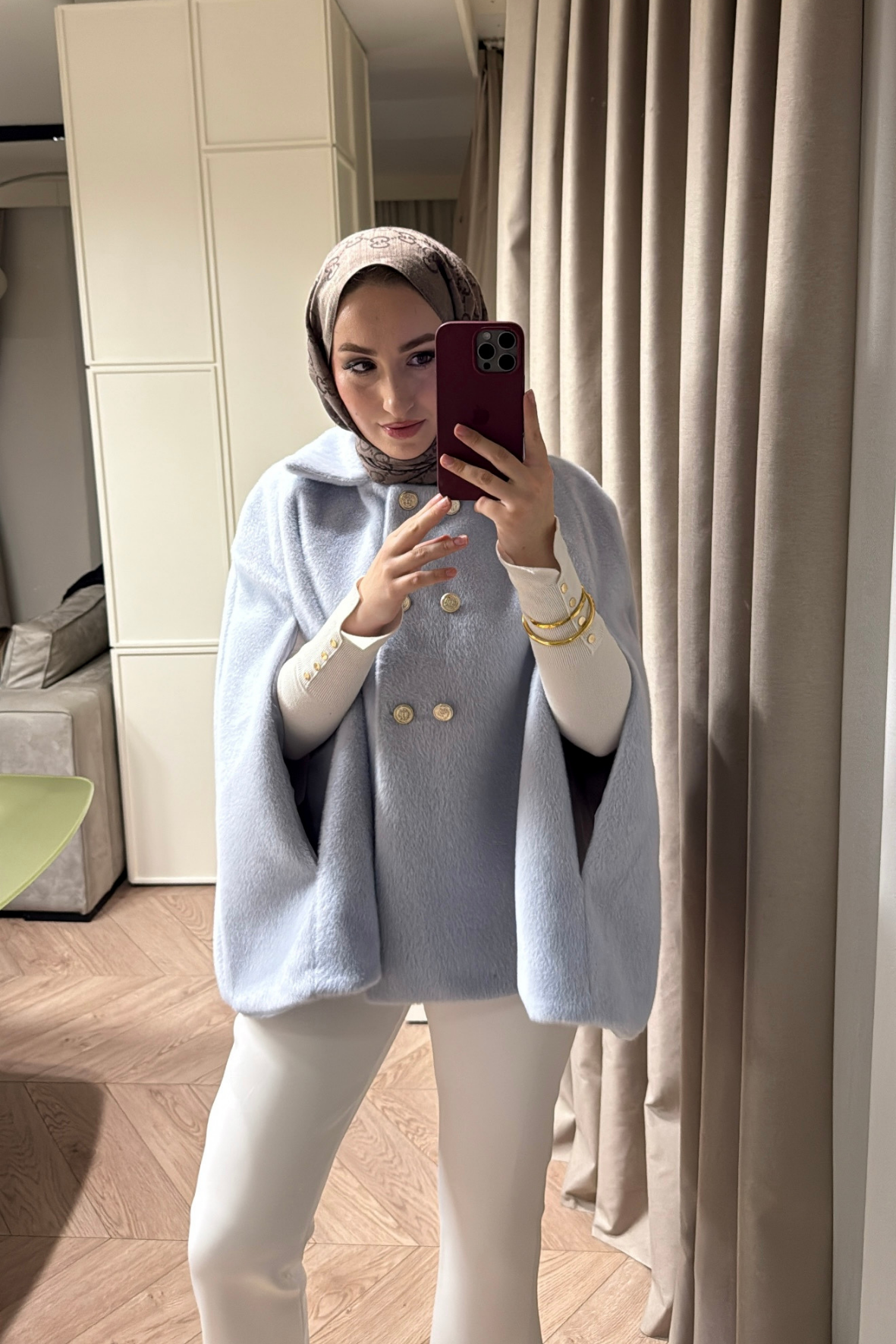 Gold Düğme Detaylı Panço - Bebe Mavisi
