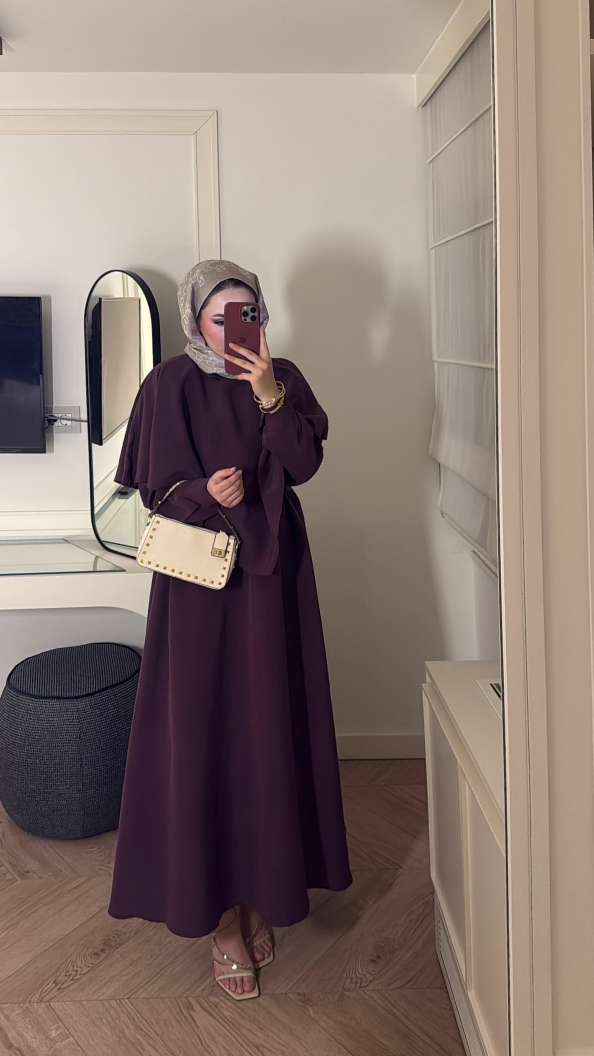 Grose Pelerin Detaylı Elbise - Mürdüm 