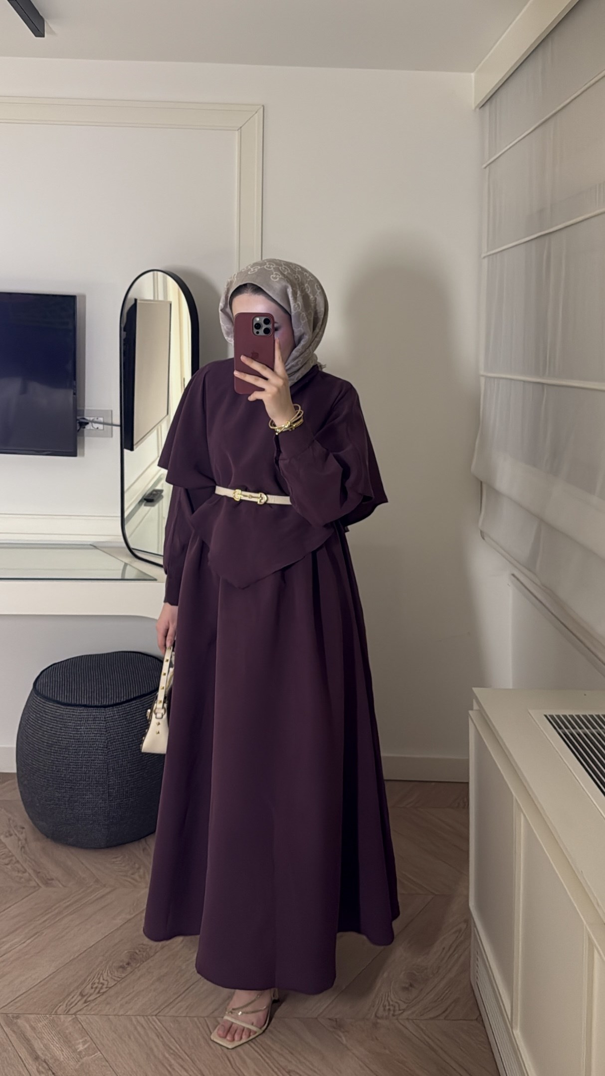 Grose Pelerin Detaylı Elbise - Mürdüm 