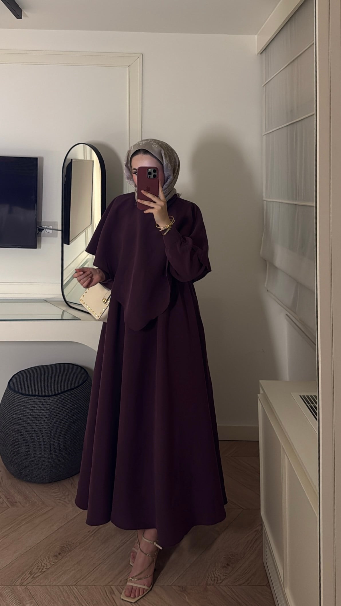 Grose Pelerin Detaylı Elbise - Mürdüm 