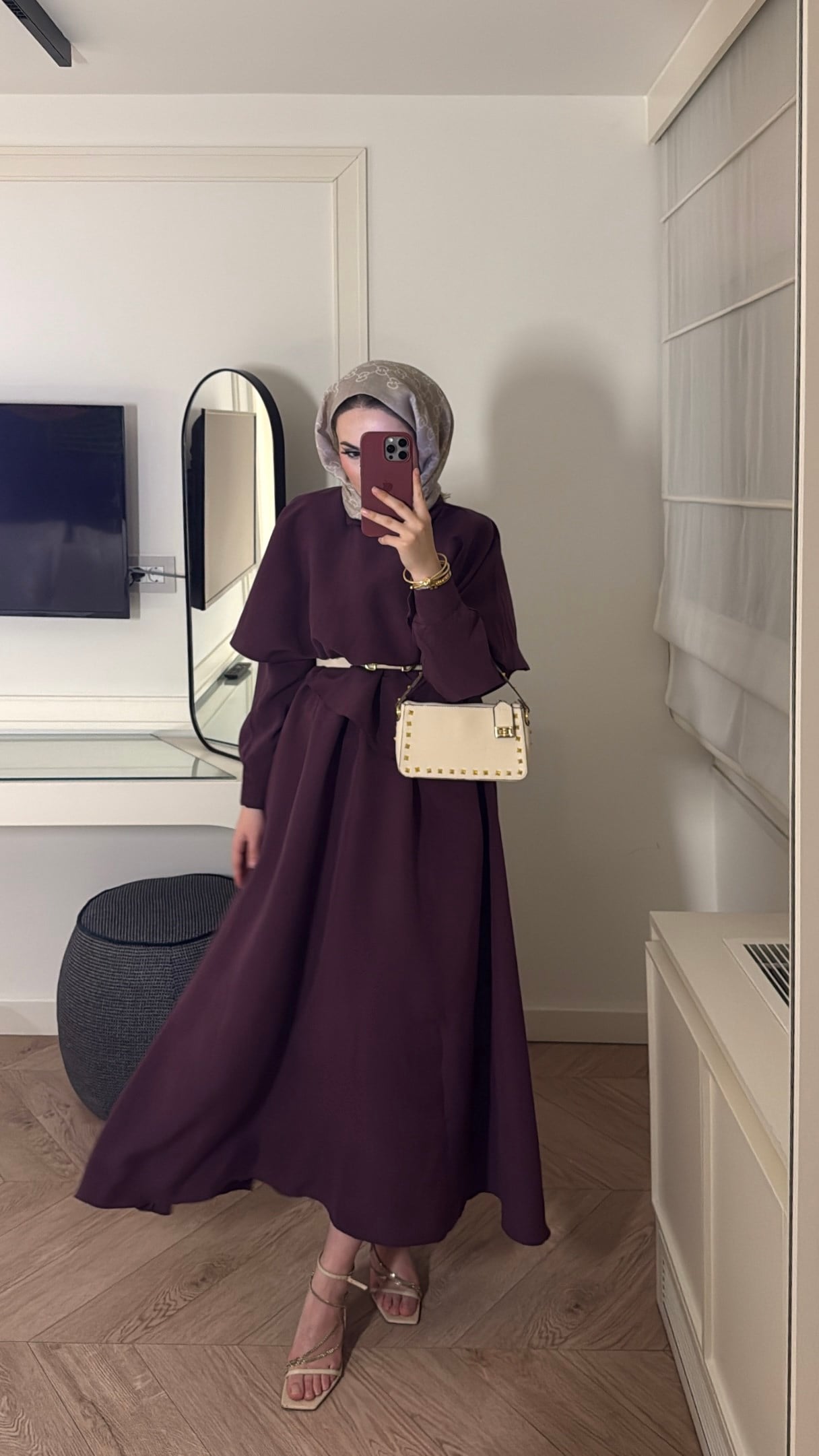 Grose Pelerin Detaylı Elbise - Mürdüm 