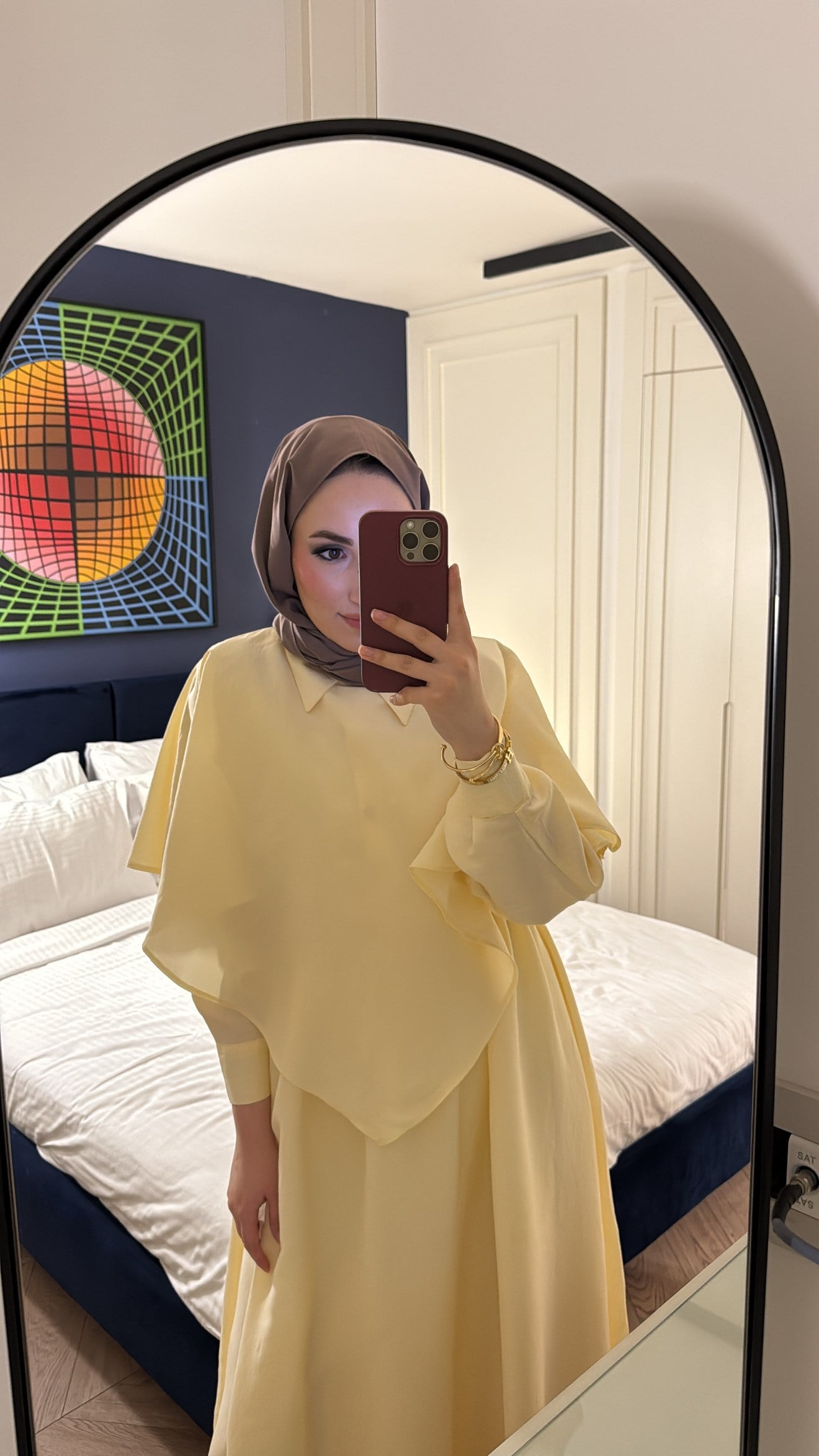 Grose Pelerin Detaylı Elbise - Sarı