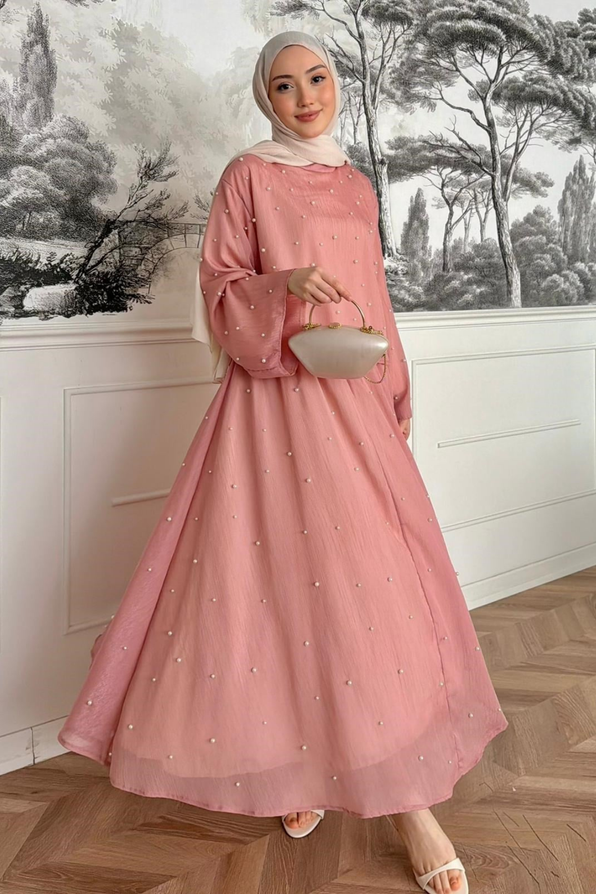 İncili Etekli Takım - Pembe-4763