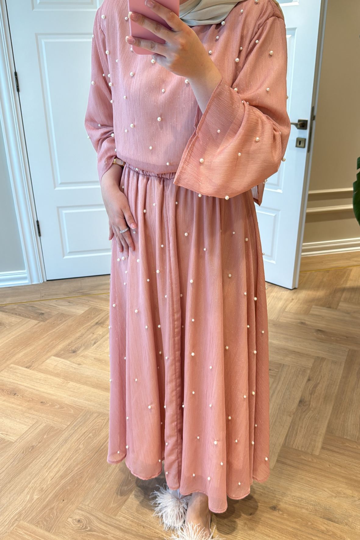 İncili Etekli Takım - Pembe