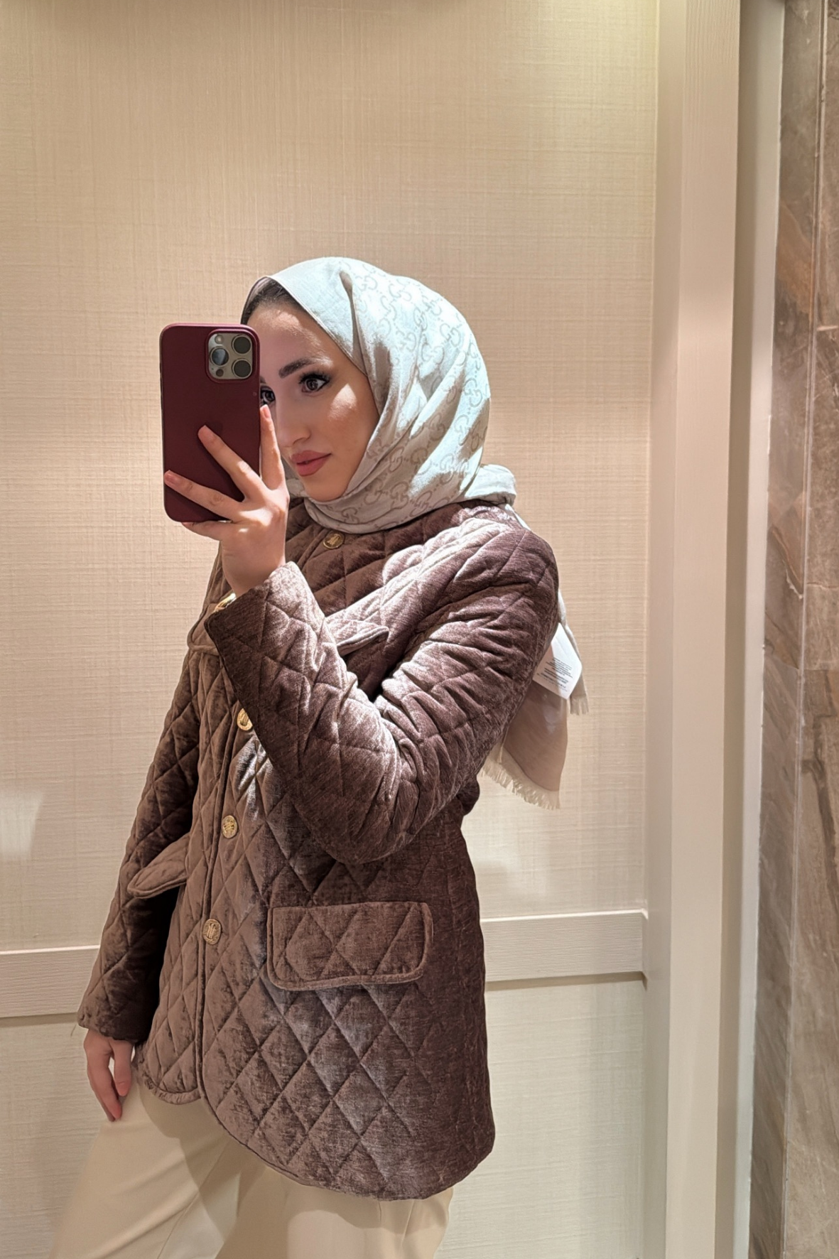 Kadife Kapitone Mont-kahve