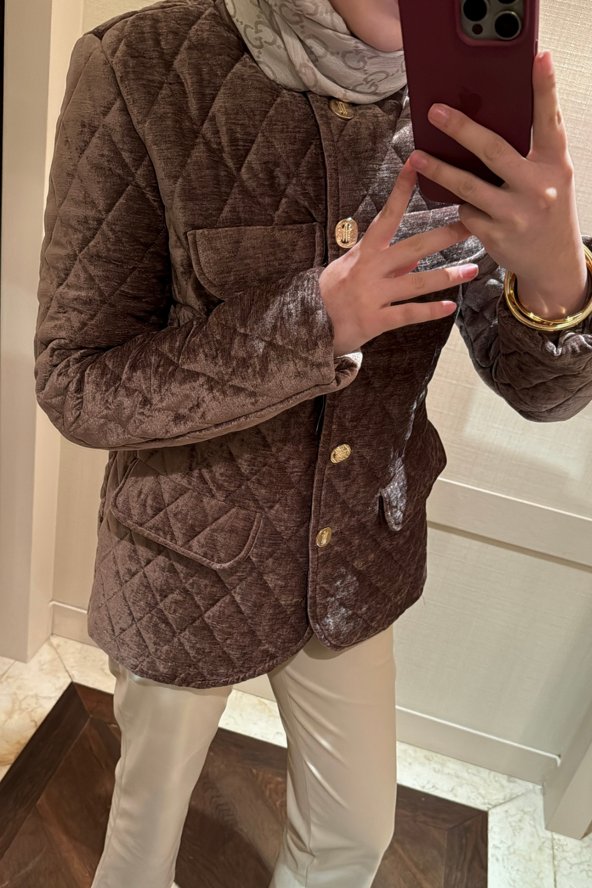 Kadife Kapitone Mont-kahve