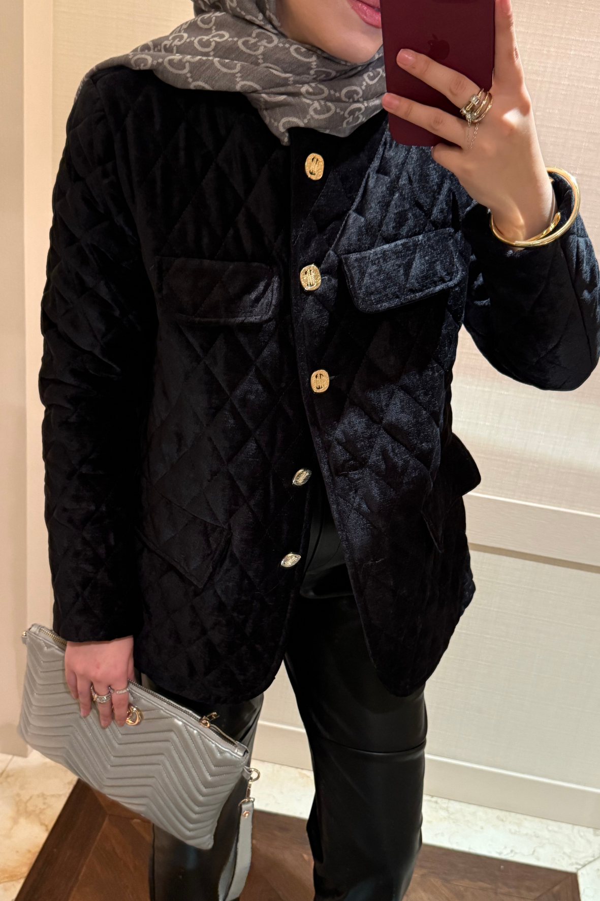 Kadife Kapitone Mont-Siyah