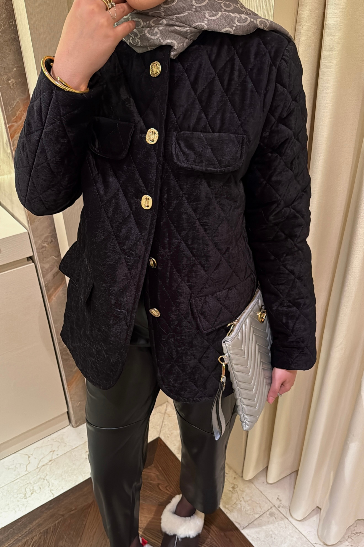 Kadife Kapitone Mont-Siyah