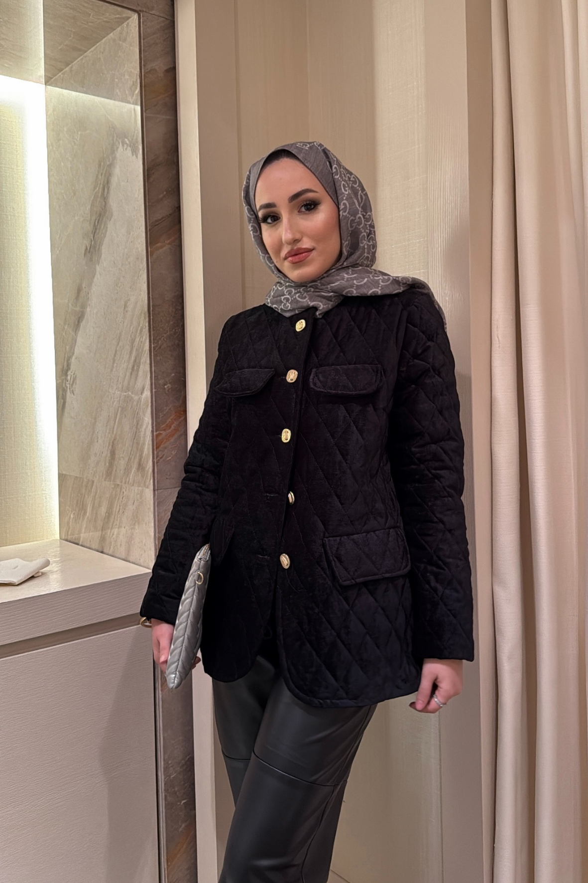 Kadife Kapitone Mont-Siyah