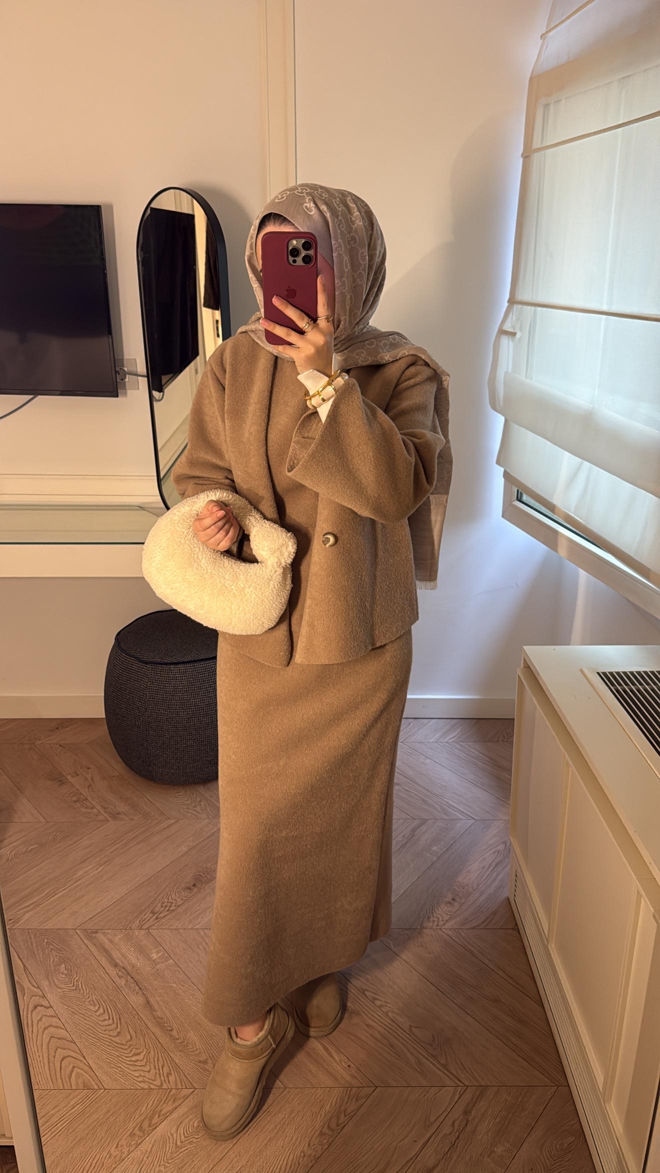 Kaşe Ceketli Elbise-sütlü kahve