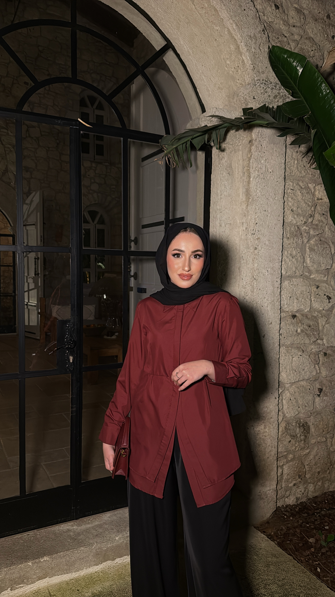 Korse Detaylı Tasarım Gömlek - Bordo