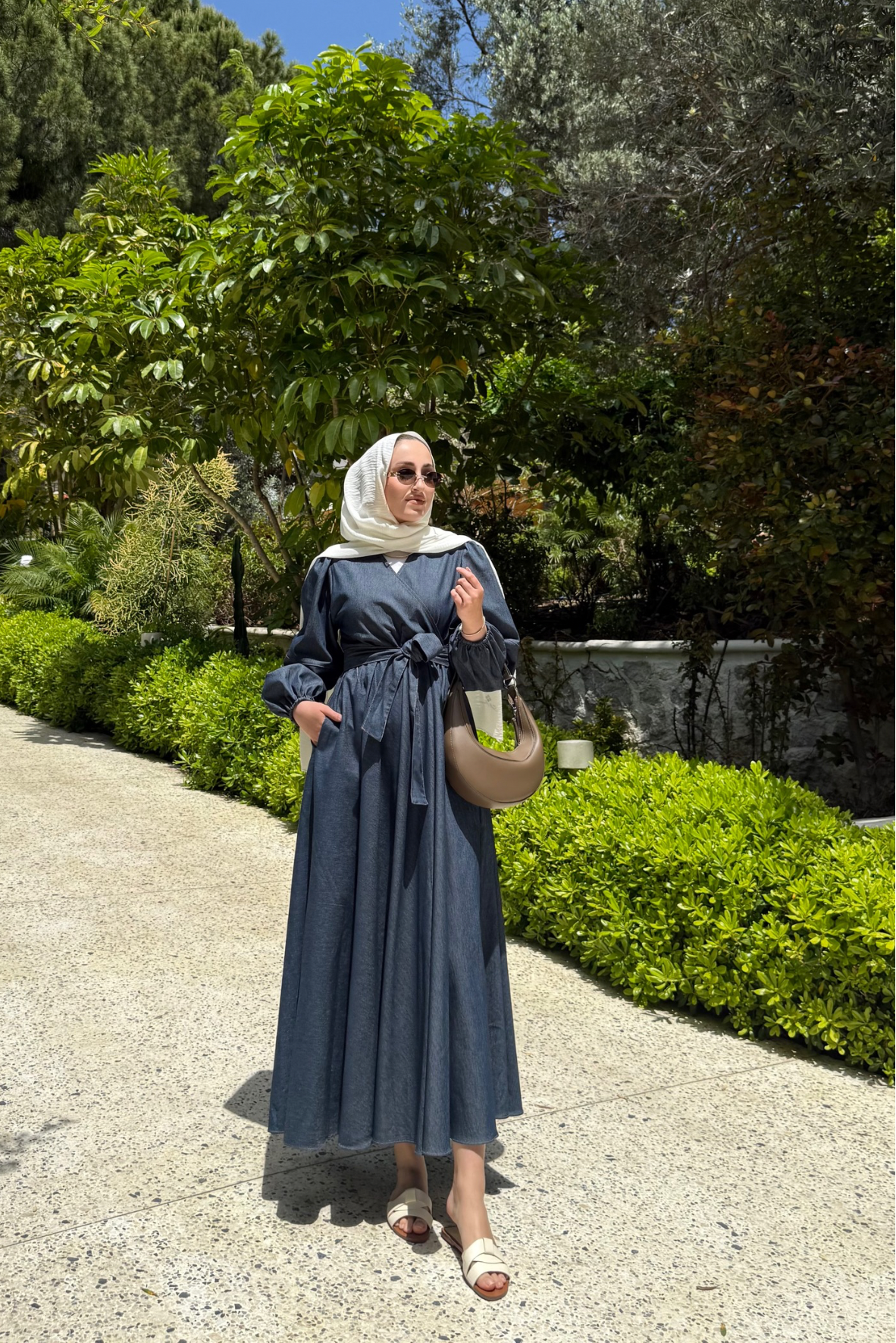 Kruvaze Bağlamalı Kot Elbise