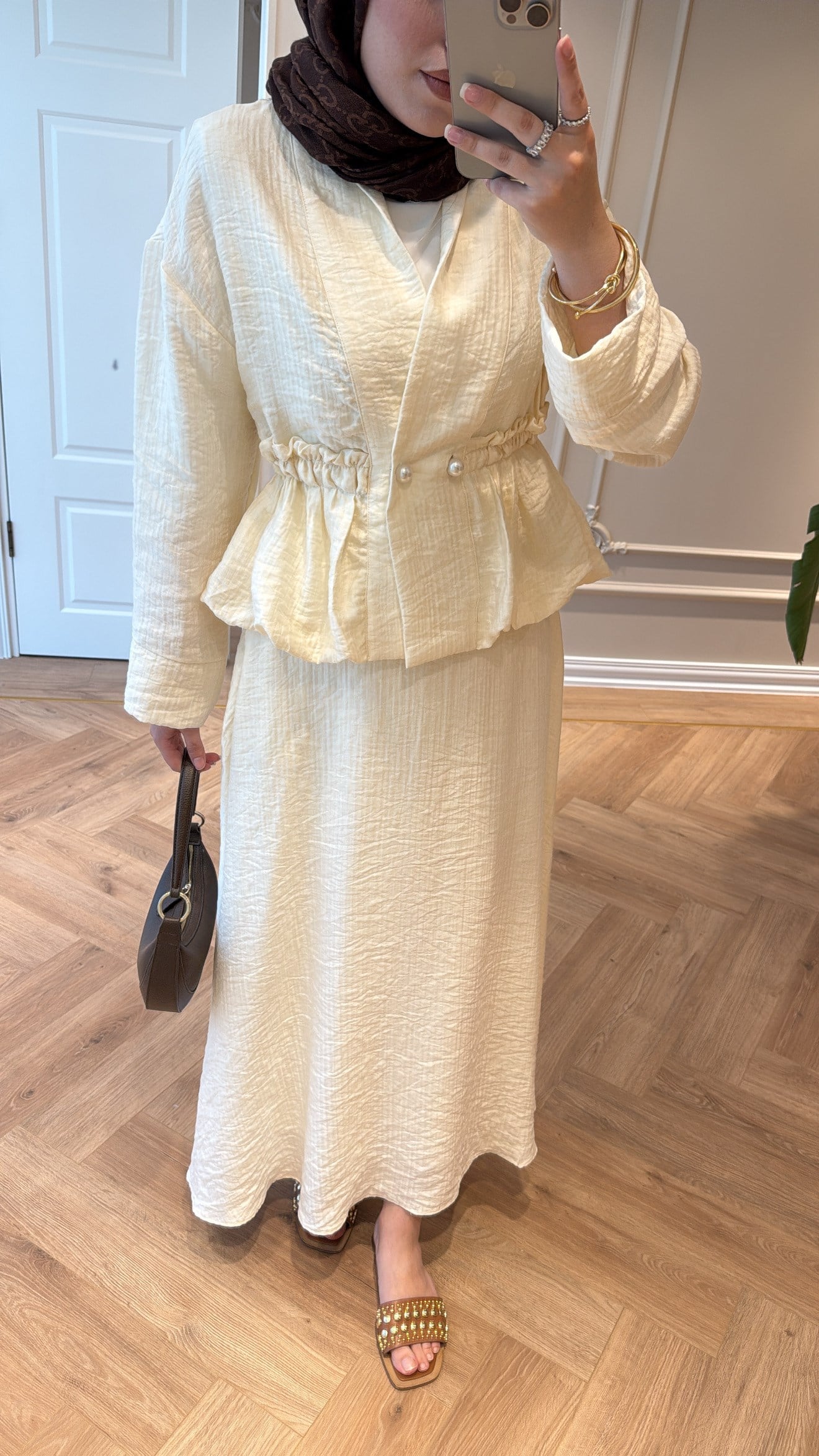Layla Büzgülü Tencel Takım Soft Ekru