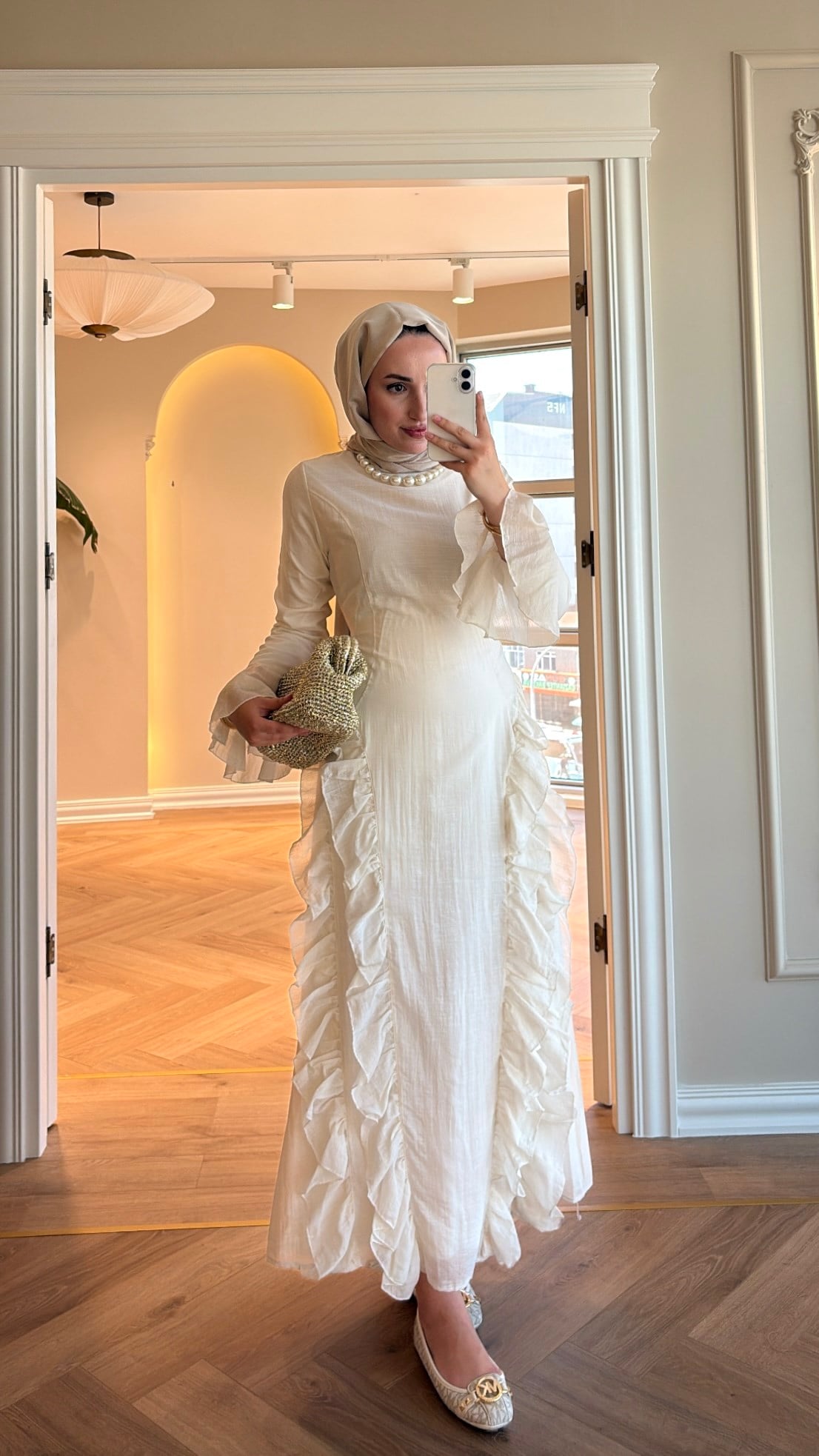 Lera Fırfır Detaylı Elbise - Ekru