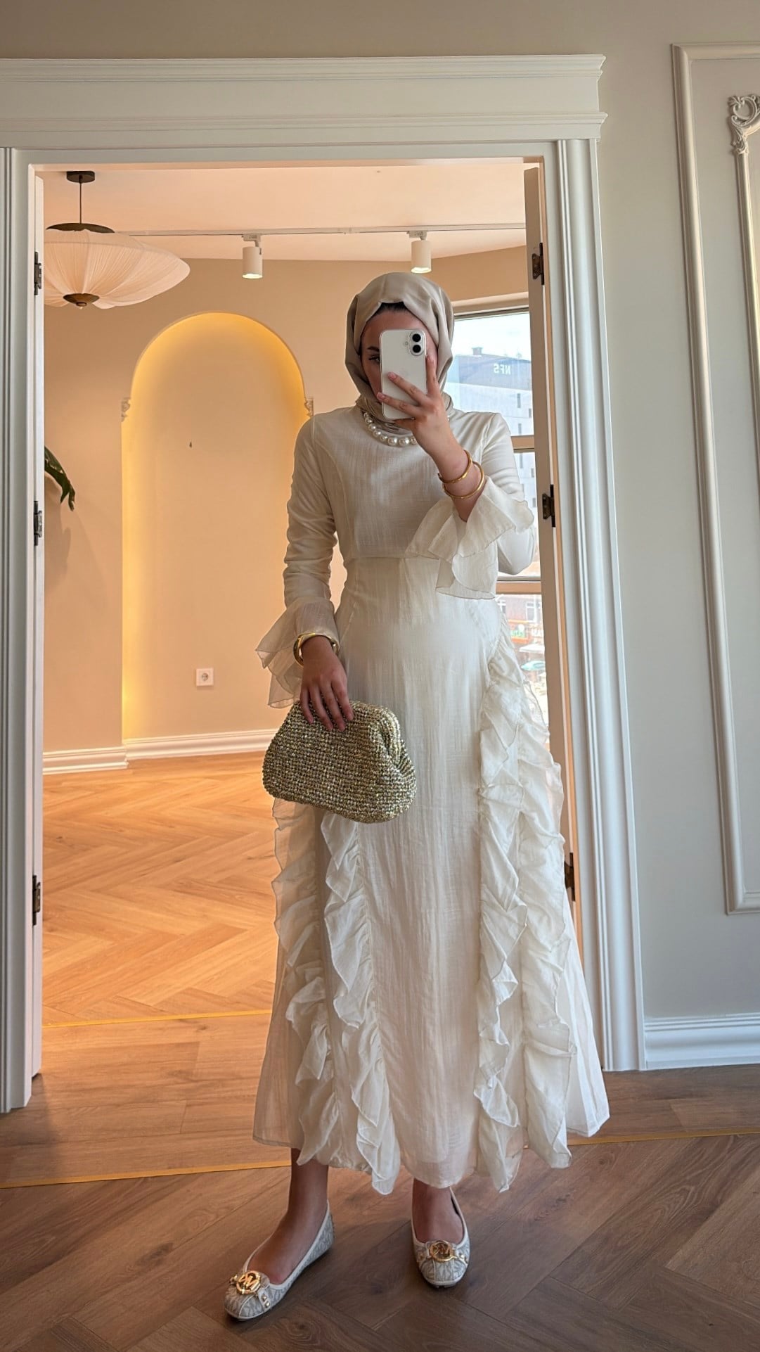 Lera Fırfır Detaylı Elbise - Ekru
