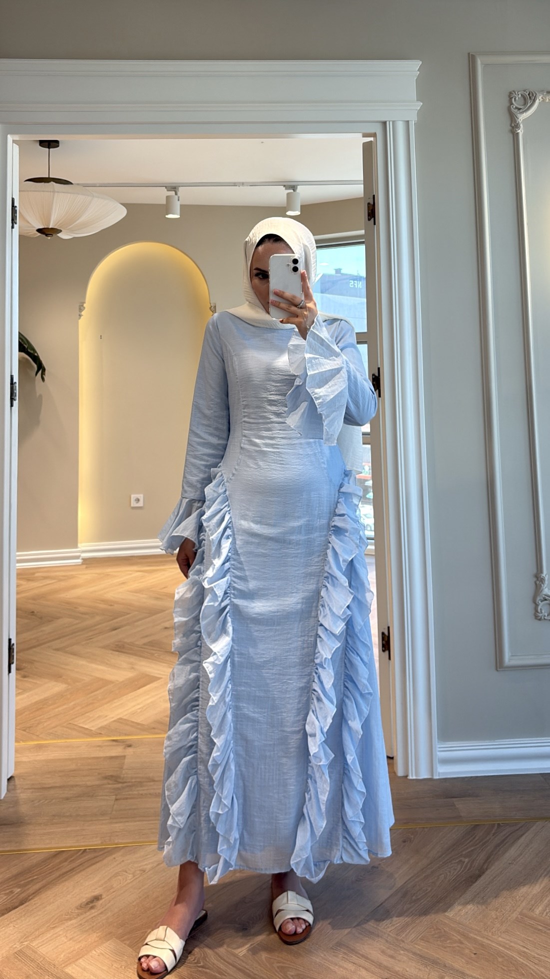 Lera Fırfır Detaylı Elbise - Mavi
