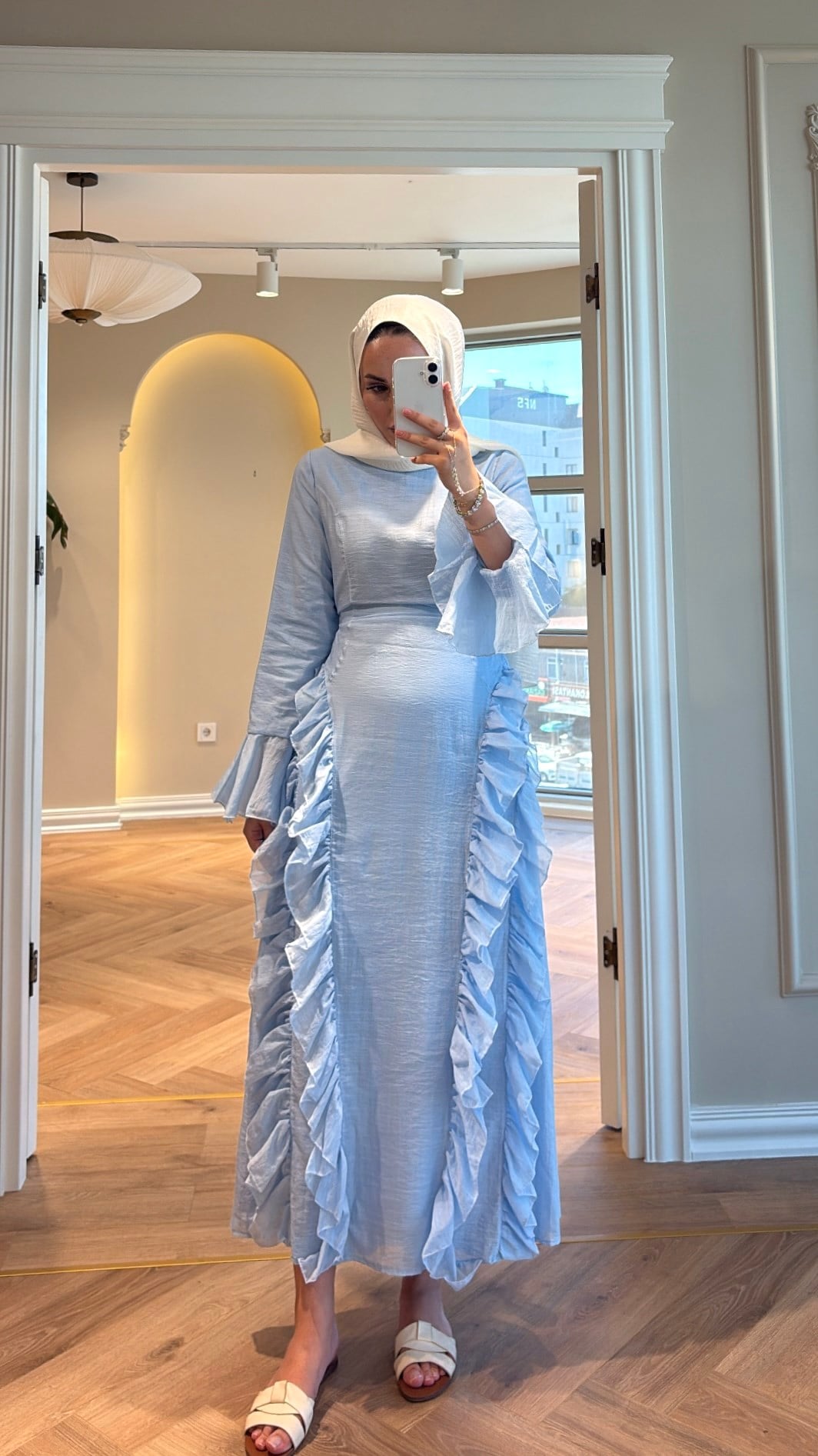 Lera Fırfır Detaylı Elbise - Mavi