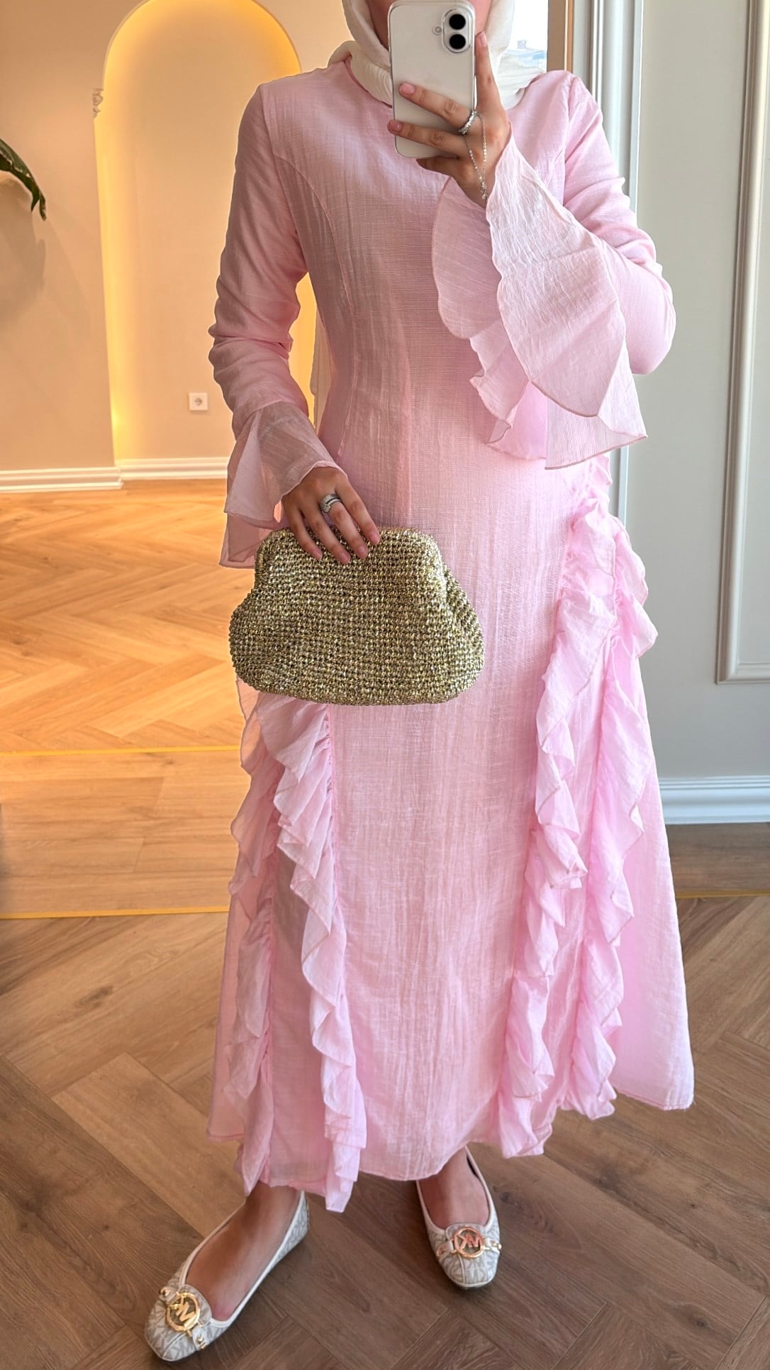 Lera Fırfır Detaylı Elbise - Pembe