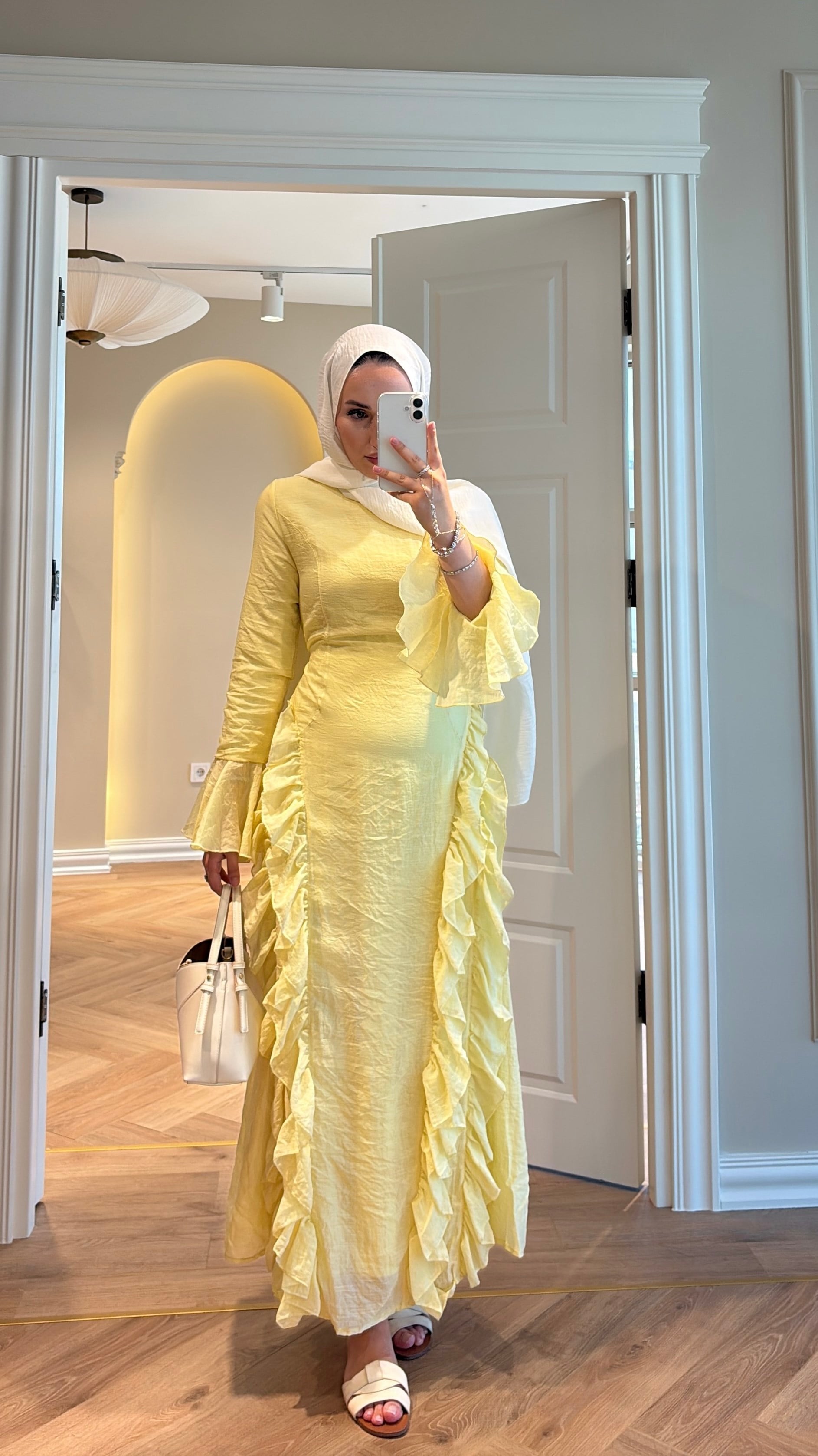 Lera Fırfır Detaylı Elbise - Sarı
