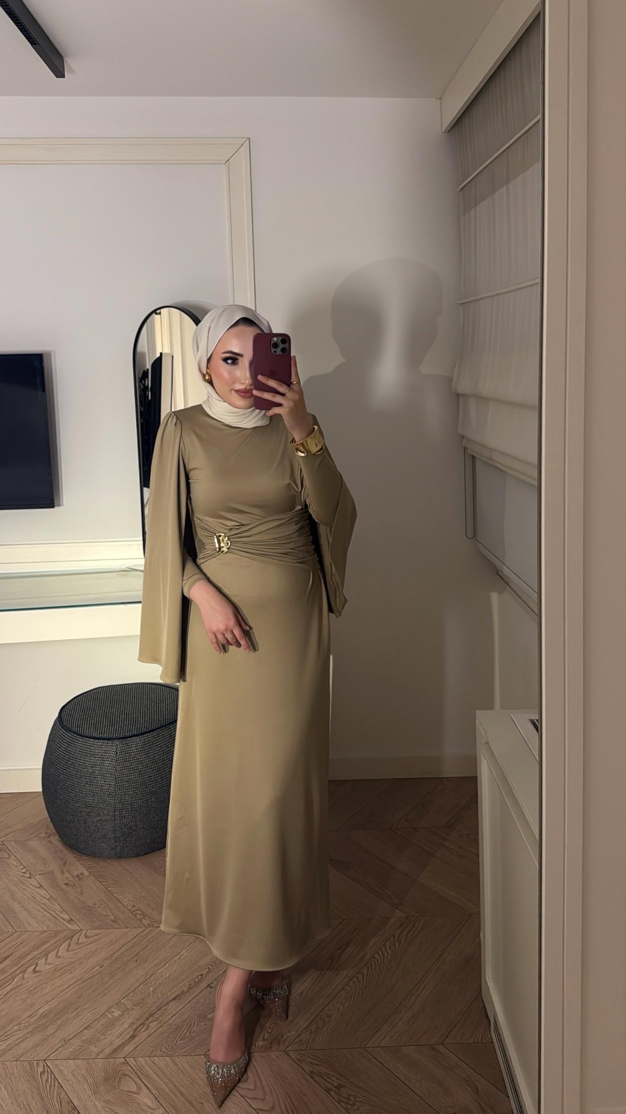 Lesgo Broş Detay Elbise- Vizon