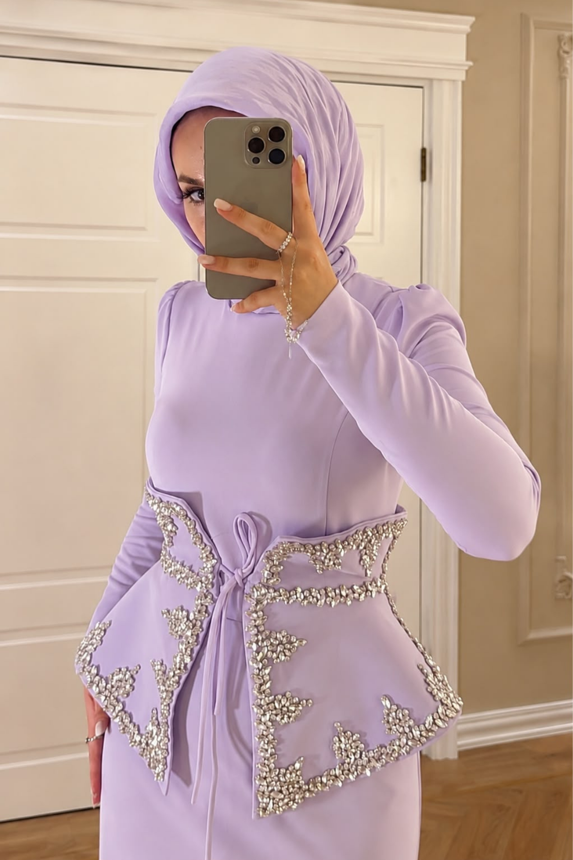 Lissa Swarovski Taş İşlemeli Korseli Abiye Elbise- Lila 