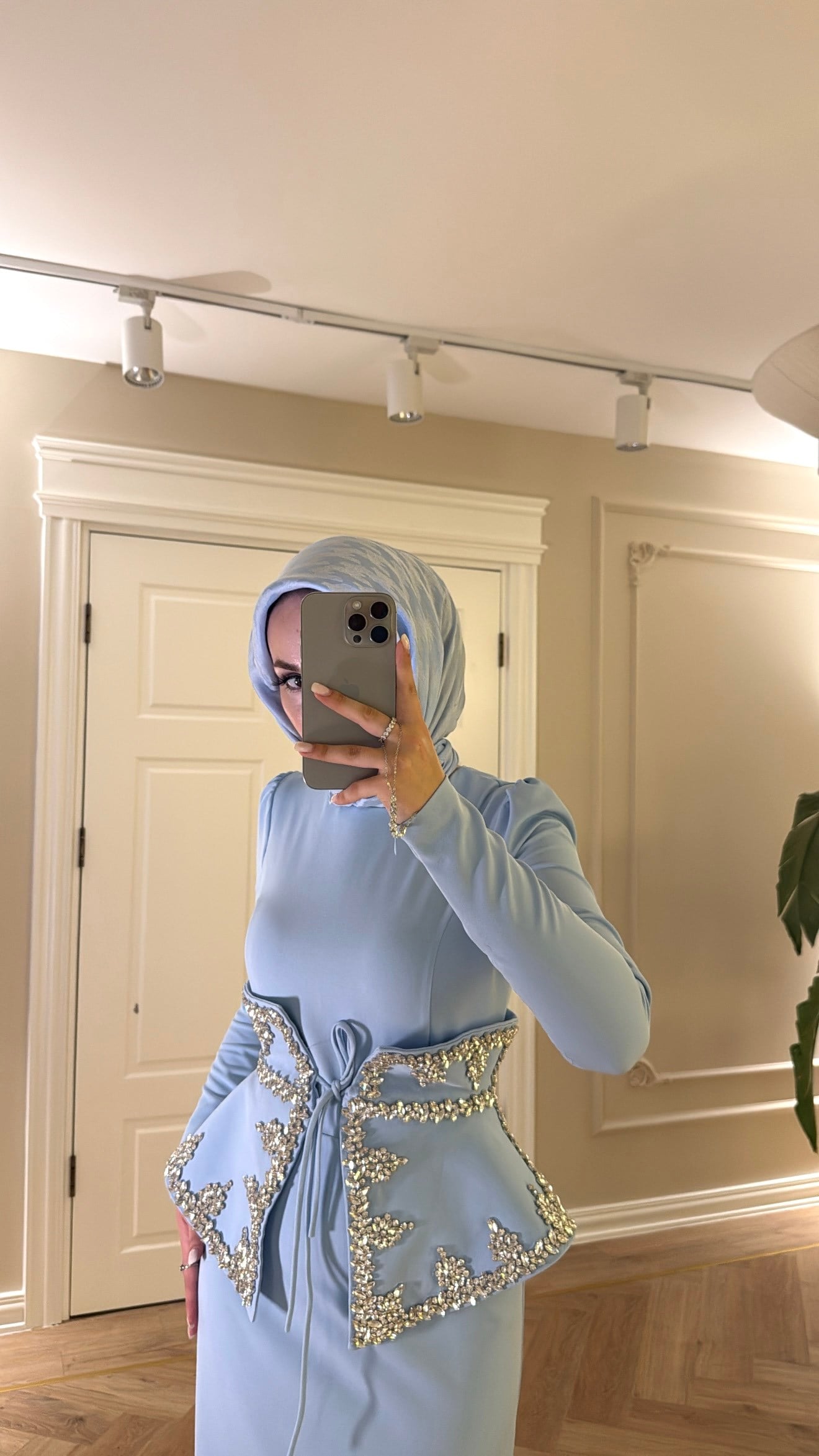 Lissa Swarovski Taş İşlemeli Korseli Abiye Elbise - Bebe Mavisi (Ön Sipariş)