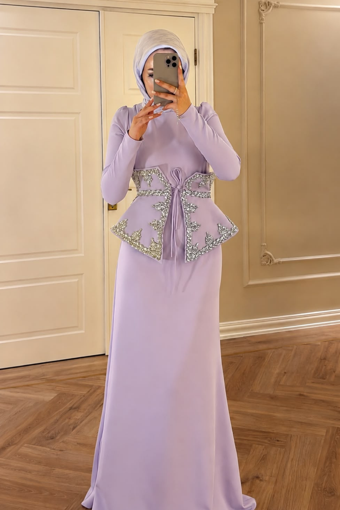 Lissa Swarovski Taş İşlemeli Korseli Abiye Elbise- Lila 