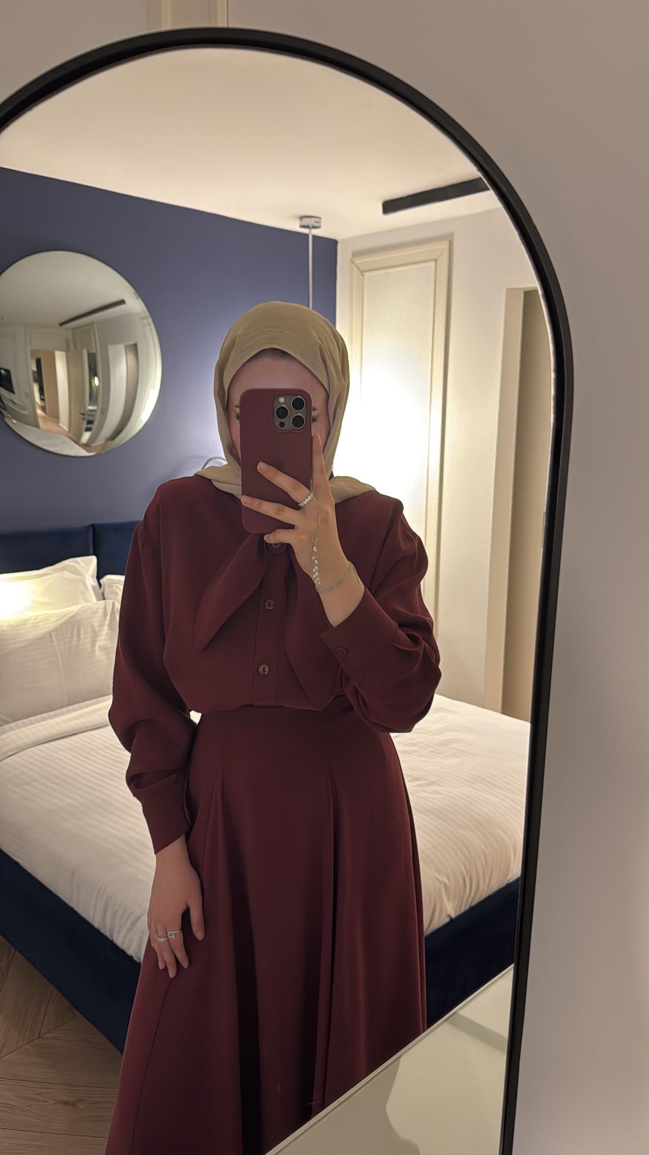 Luna Önden Bağlama Etekli Takım - Bordo