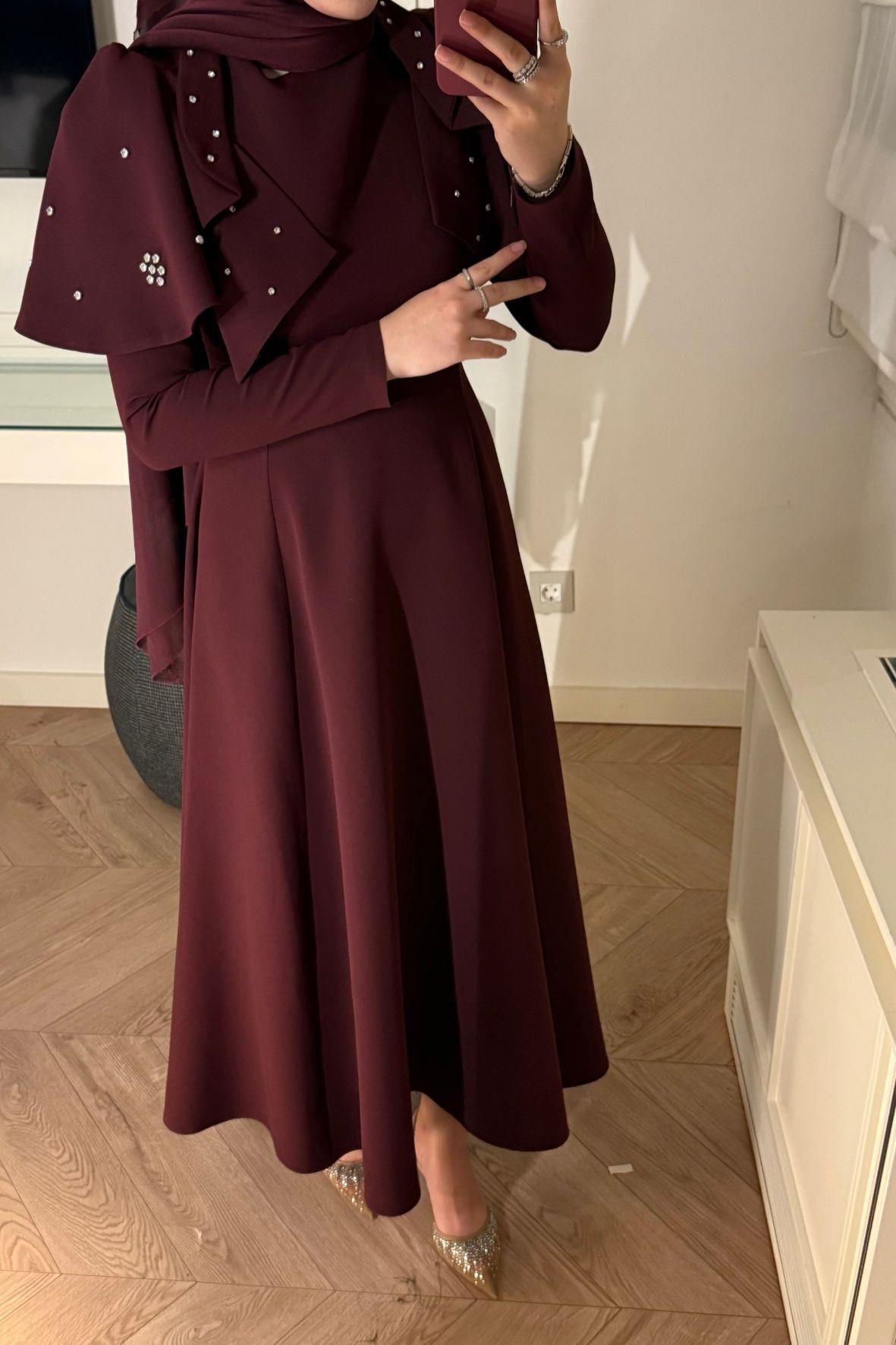 Mavera Taşlı Premium Elbise-Bordo (ÖN SİPARİŞ )