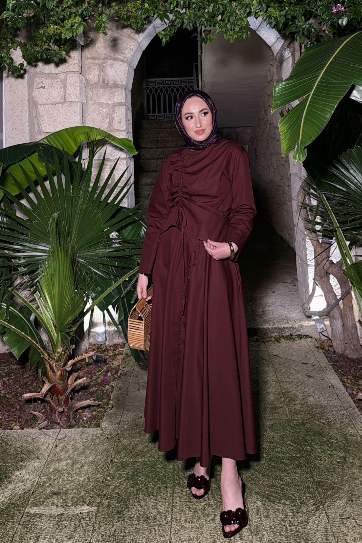 Meva Kurdele Detaylı Premium Poplin Takım - Bordo  