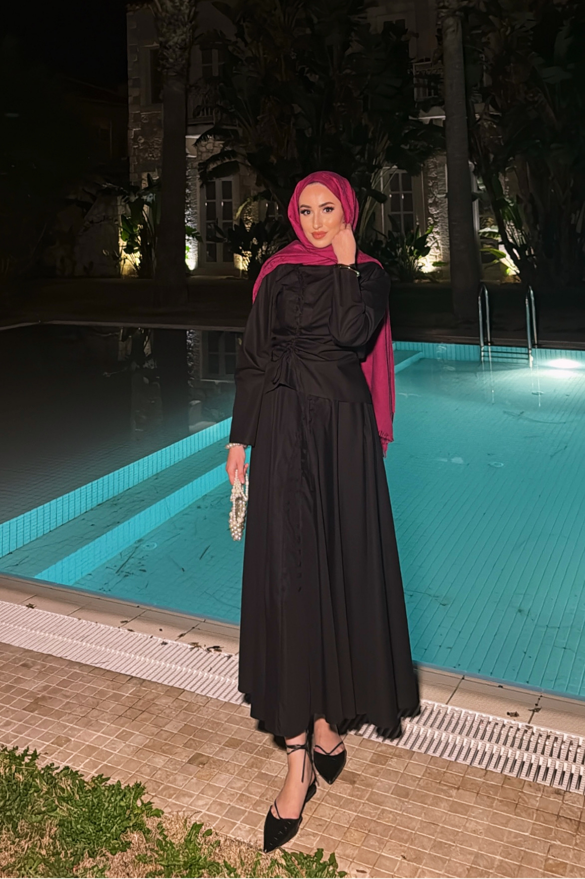 Meva Kurdele Detaylı Premium Poplin Takım - Siyah 