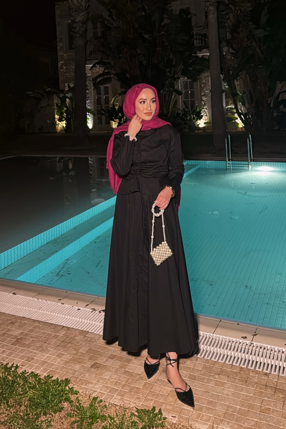 Meva Kurdele Detaylı Premium Poplin Takım - Siyah 