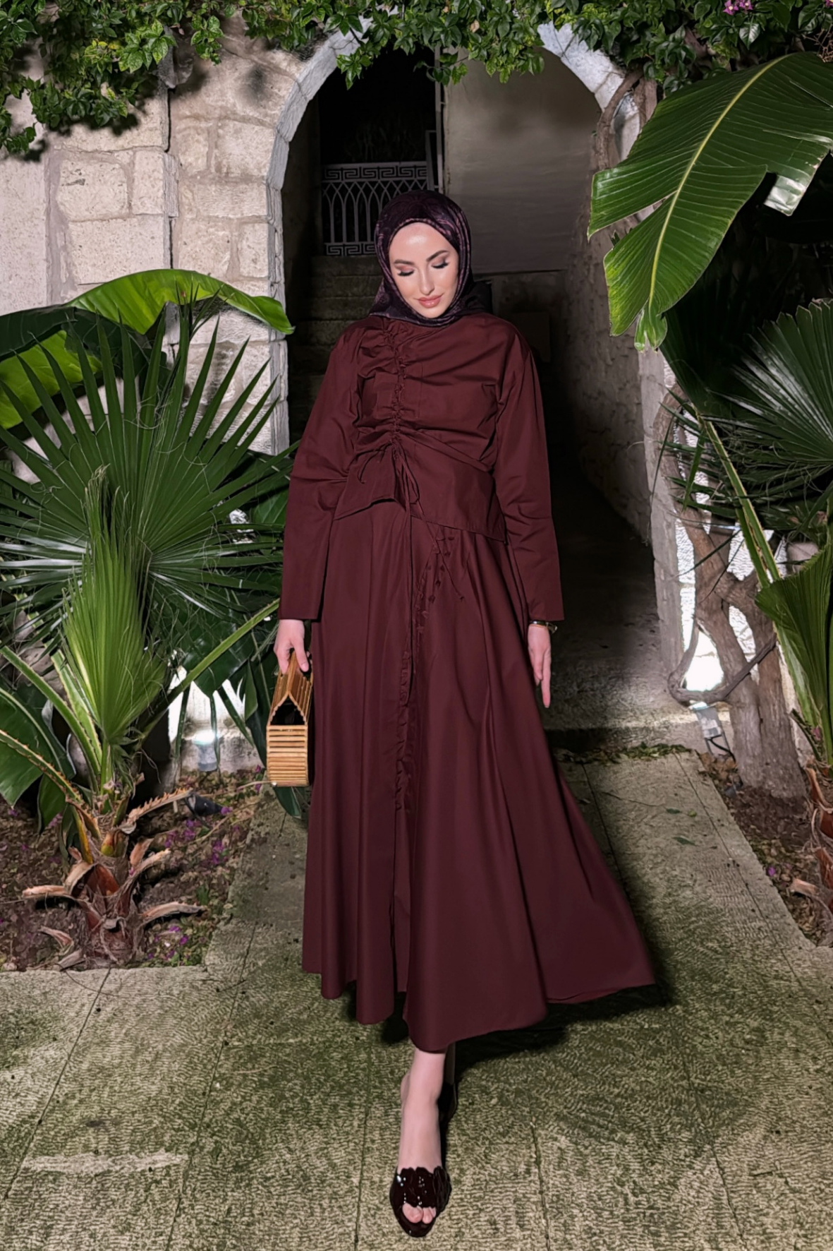Meva Kurdele Detaylı Premium Poplin Takım - Bordo  