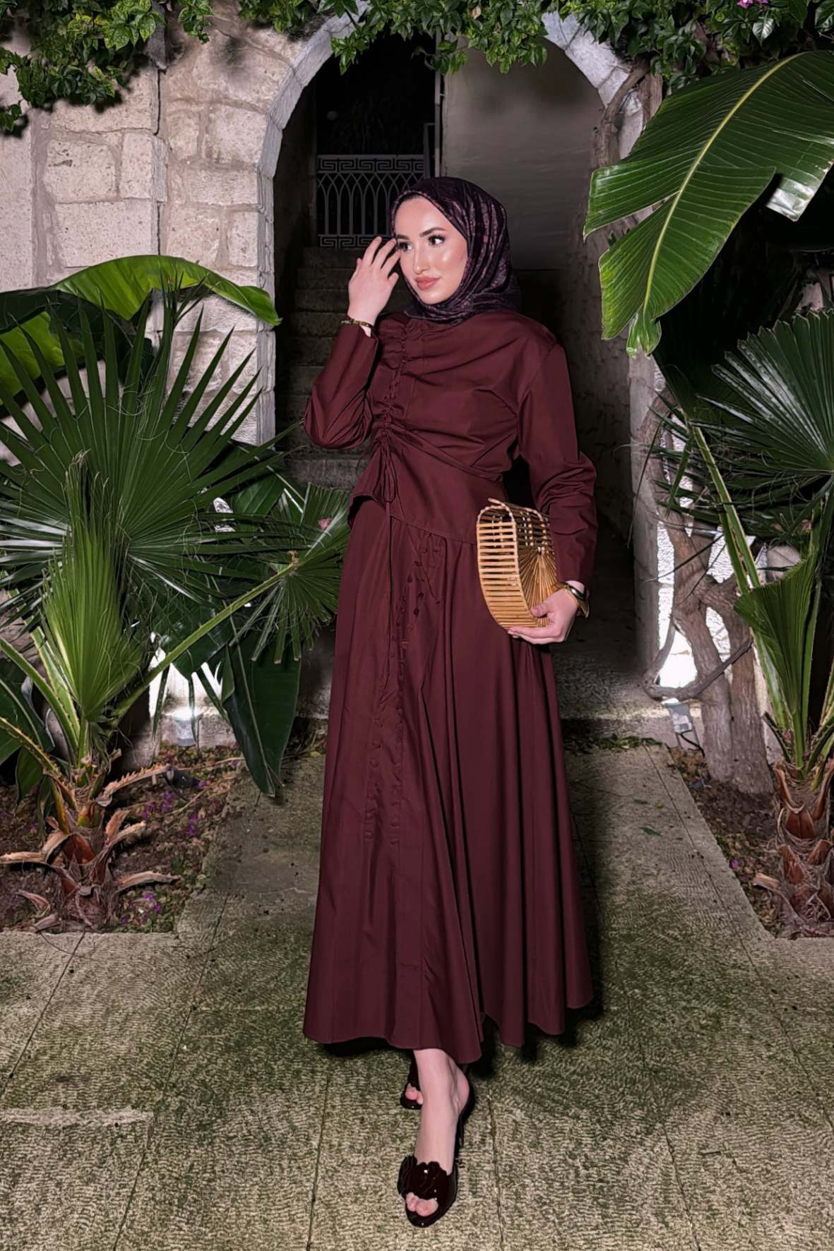 Meva Kurdele Detaylı Premium Poplin Takım - Bordo  