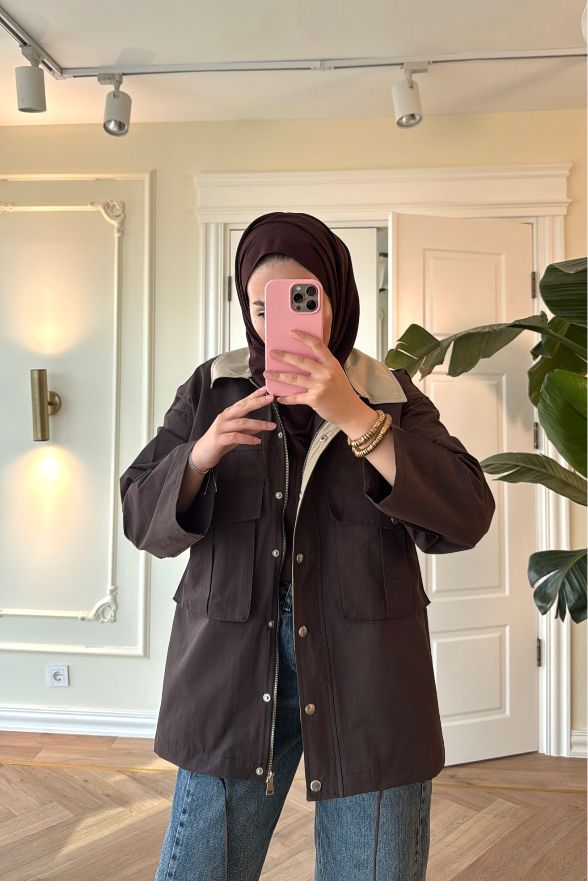 Mng Kontrast Yakalı Premium Oversize Ceket-Kahve