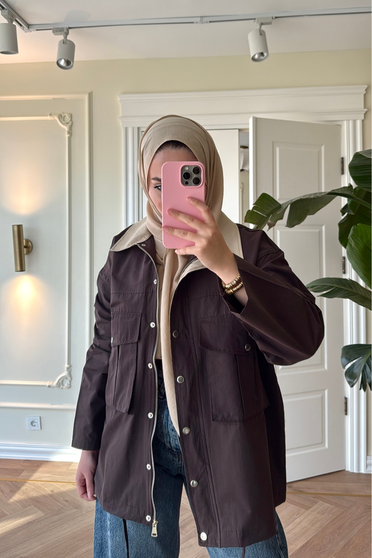 Mng Kontrast Yakalı Premium Oversize Ceket-Kahve