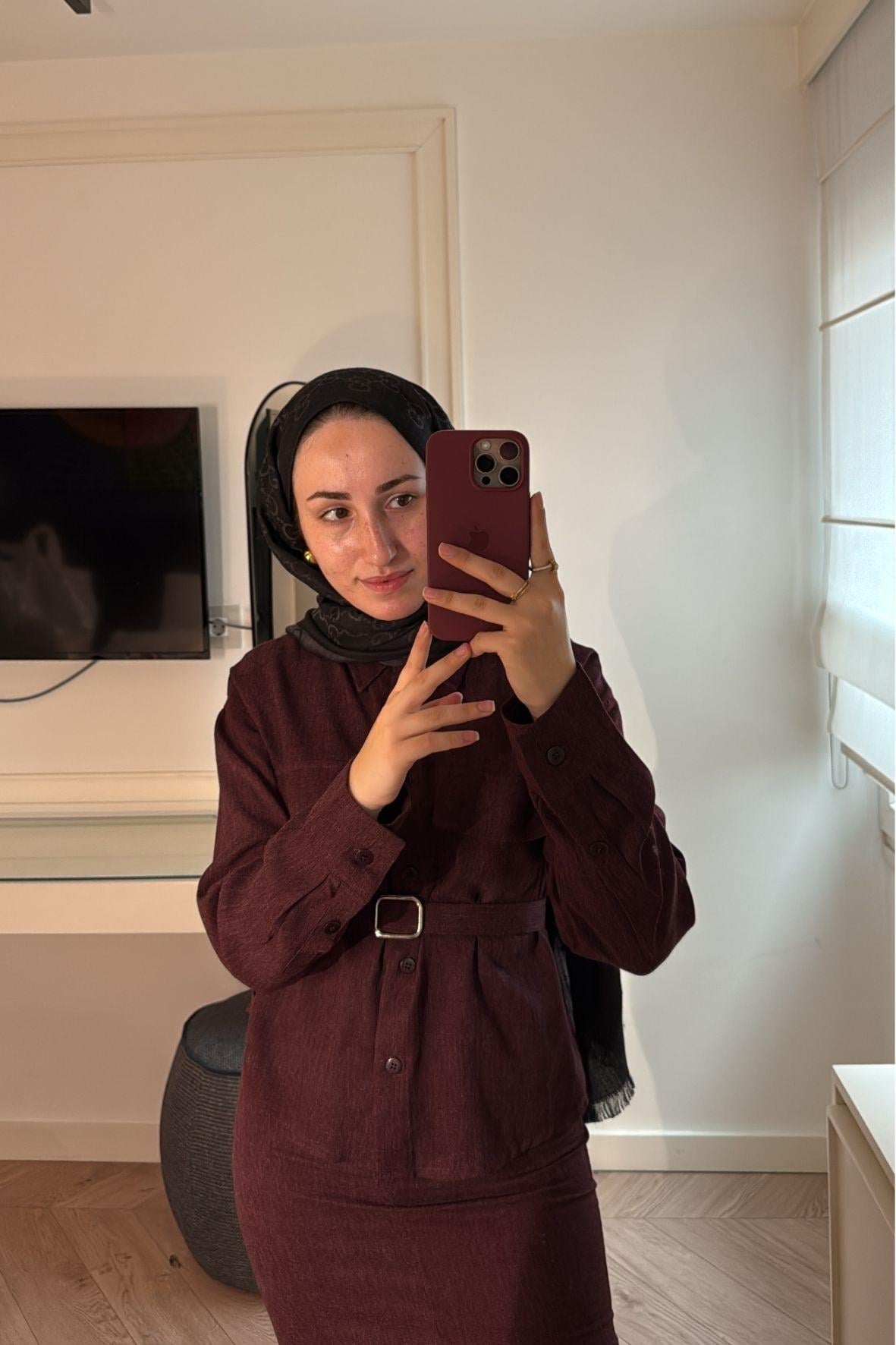 Modal Kumaş Etekli Takım-Bordo