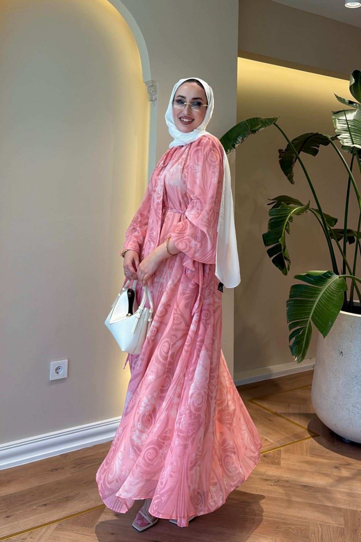 Nova Bağlama Yakalı Şifon Elbise - Pembe