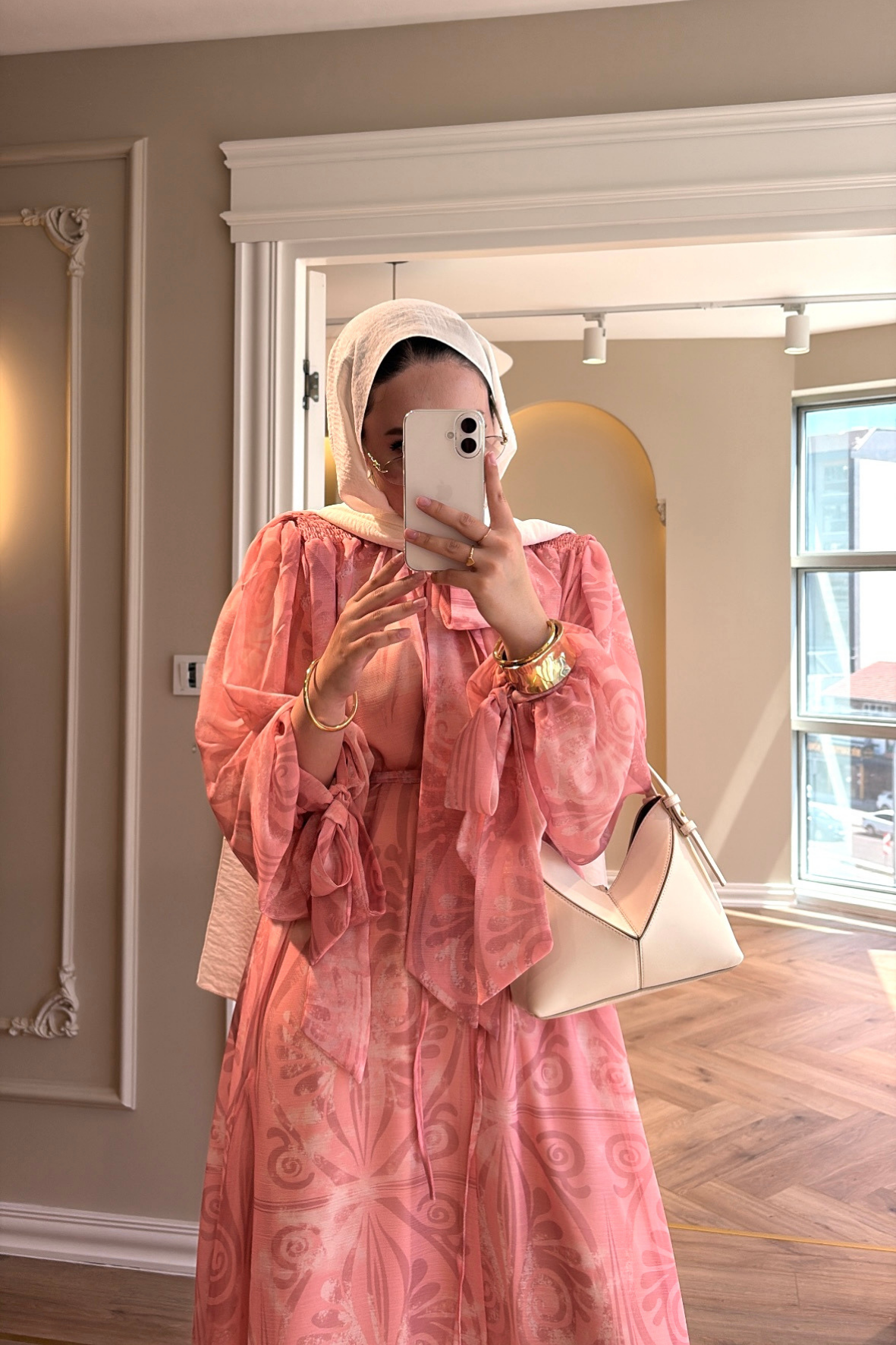 Nova Bağlama Yakalı Şifon Elbise - Pembe