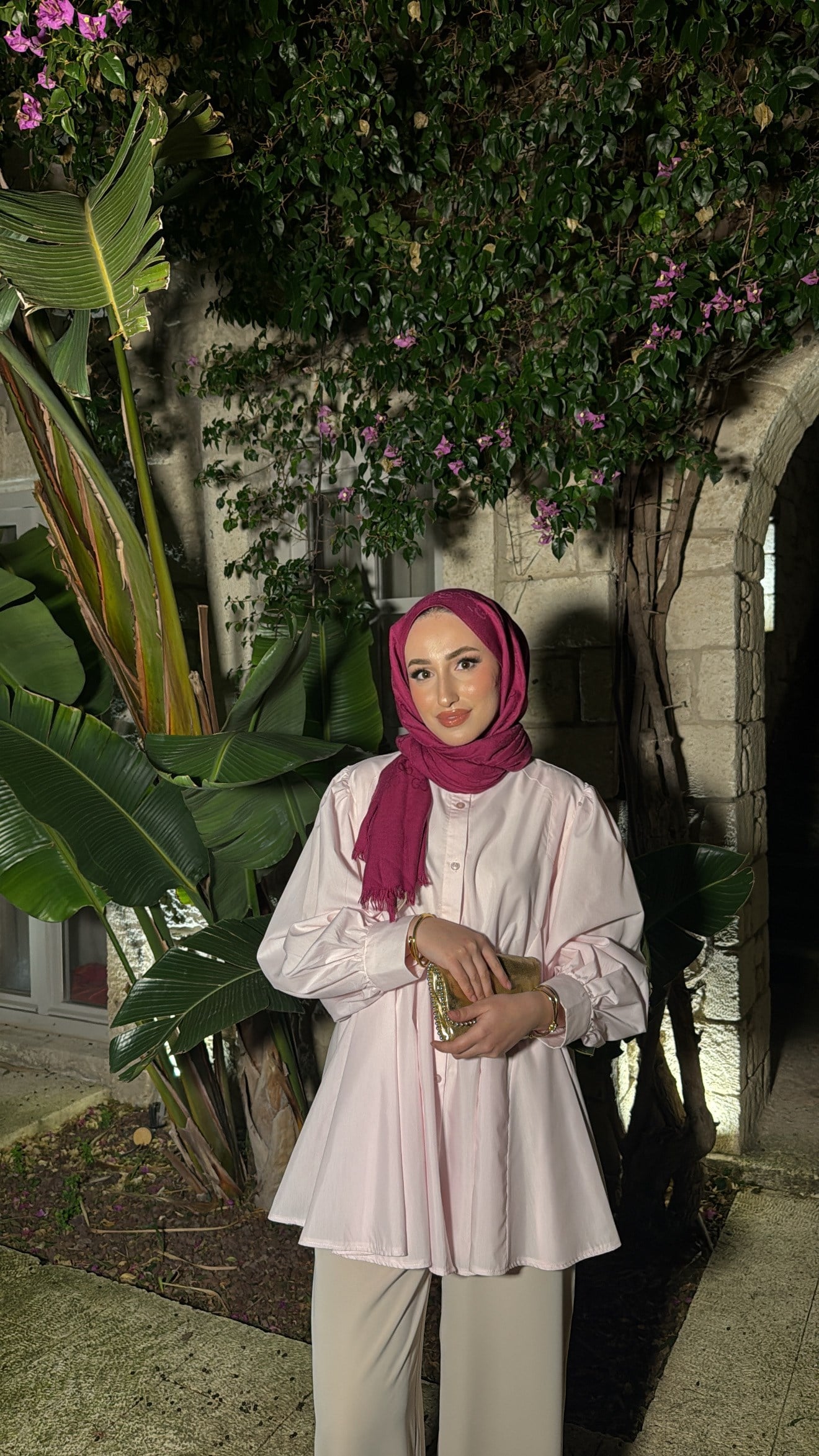 Pile Detaylı Tasarım Balon Kol Gömlek - Pembe