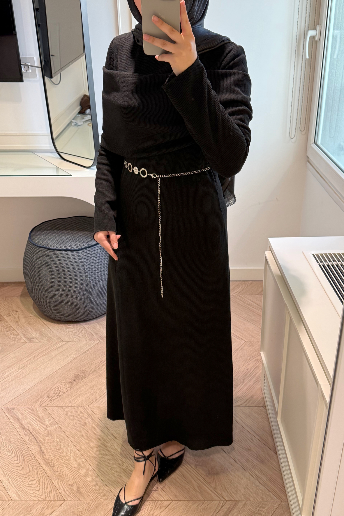 Premium Pelerin Triko Elbise- Siyah