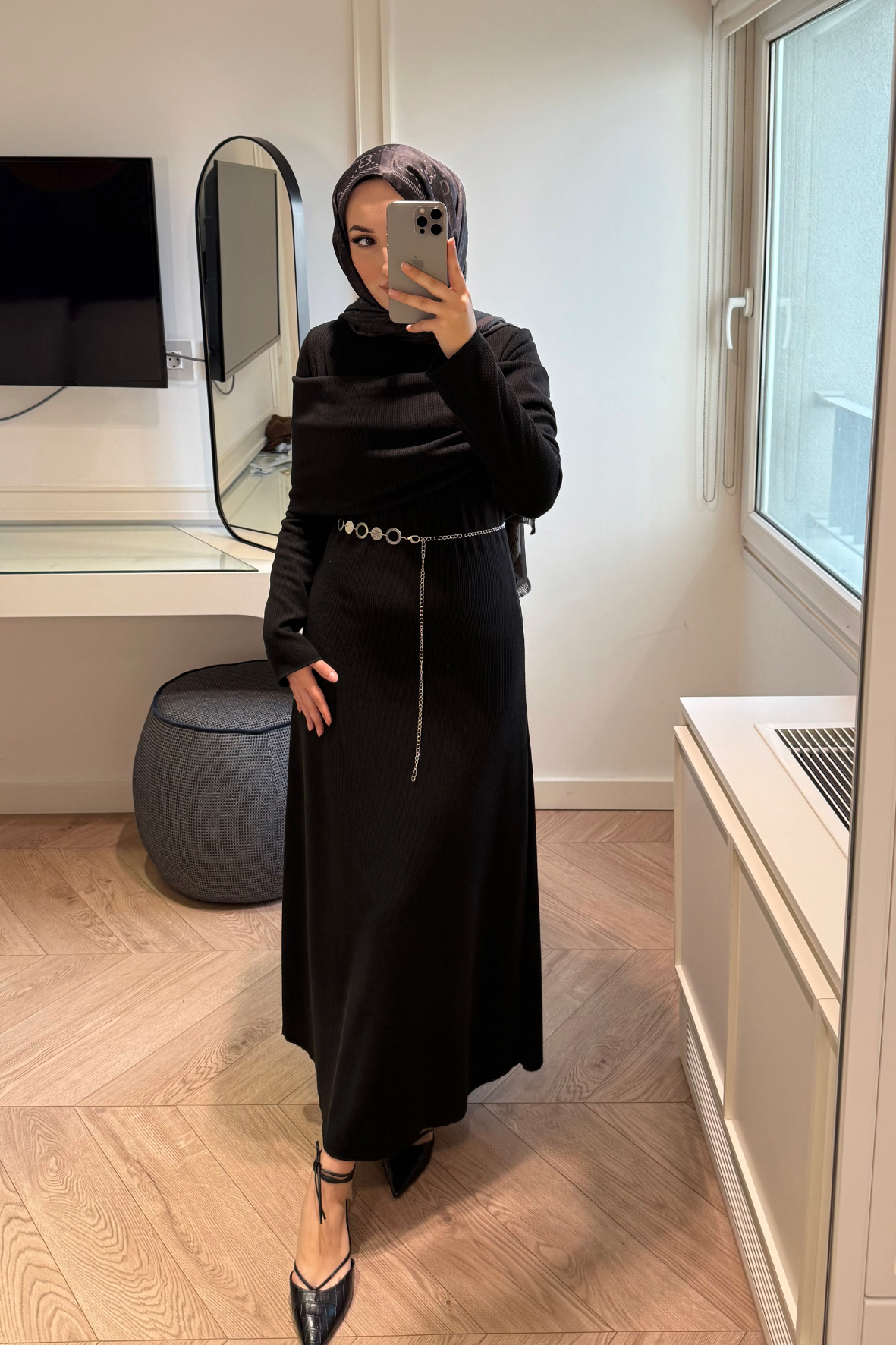 Premium Pelerin Triko Elbise- Siyah