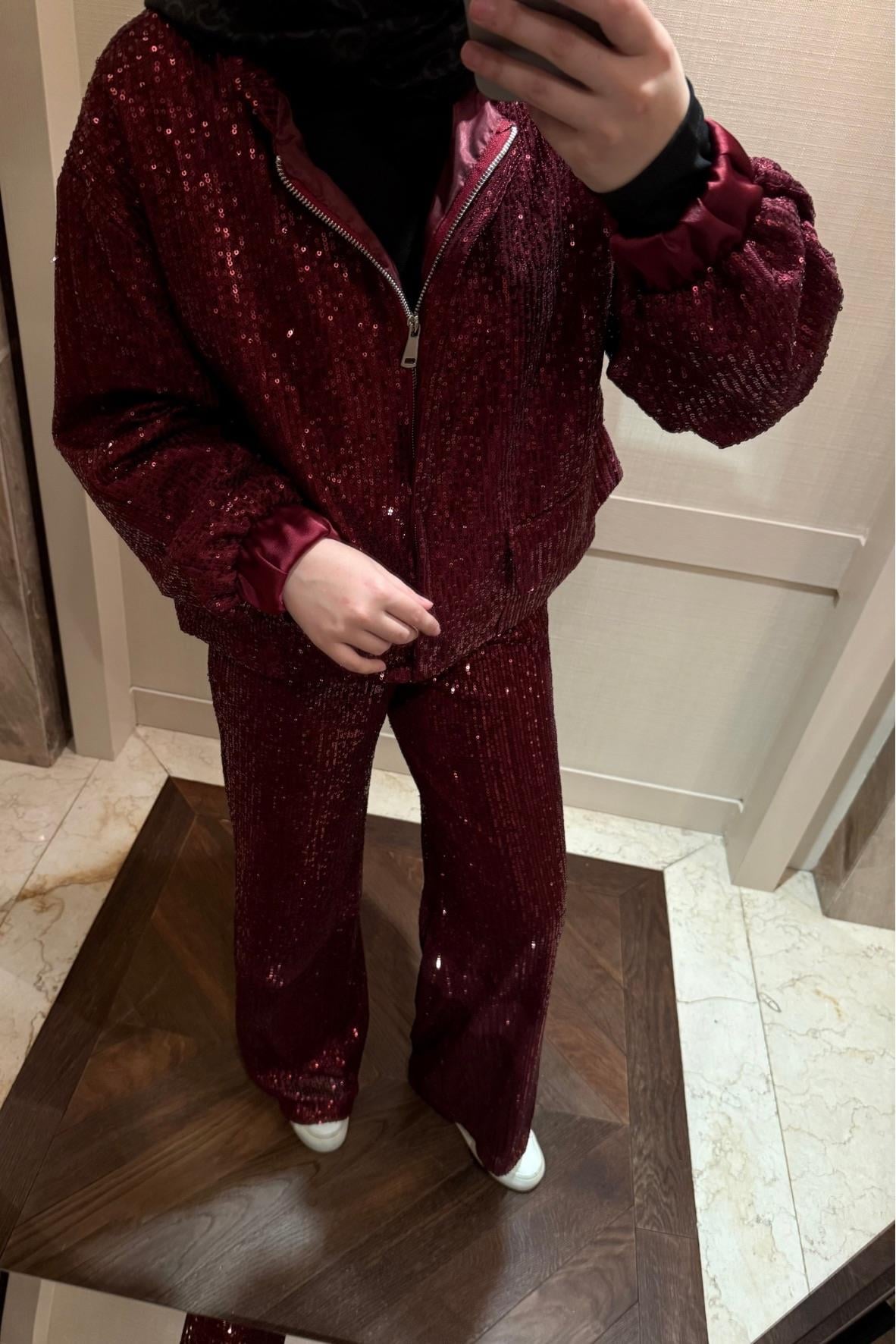 Pul Payetli Palazzo Kesim Bloom Pantolon Bordo