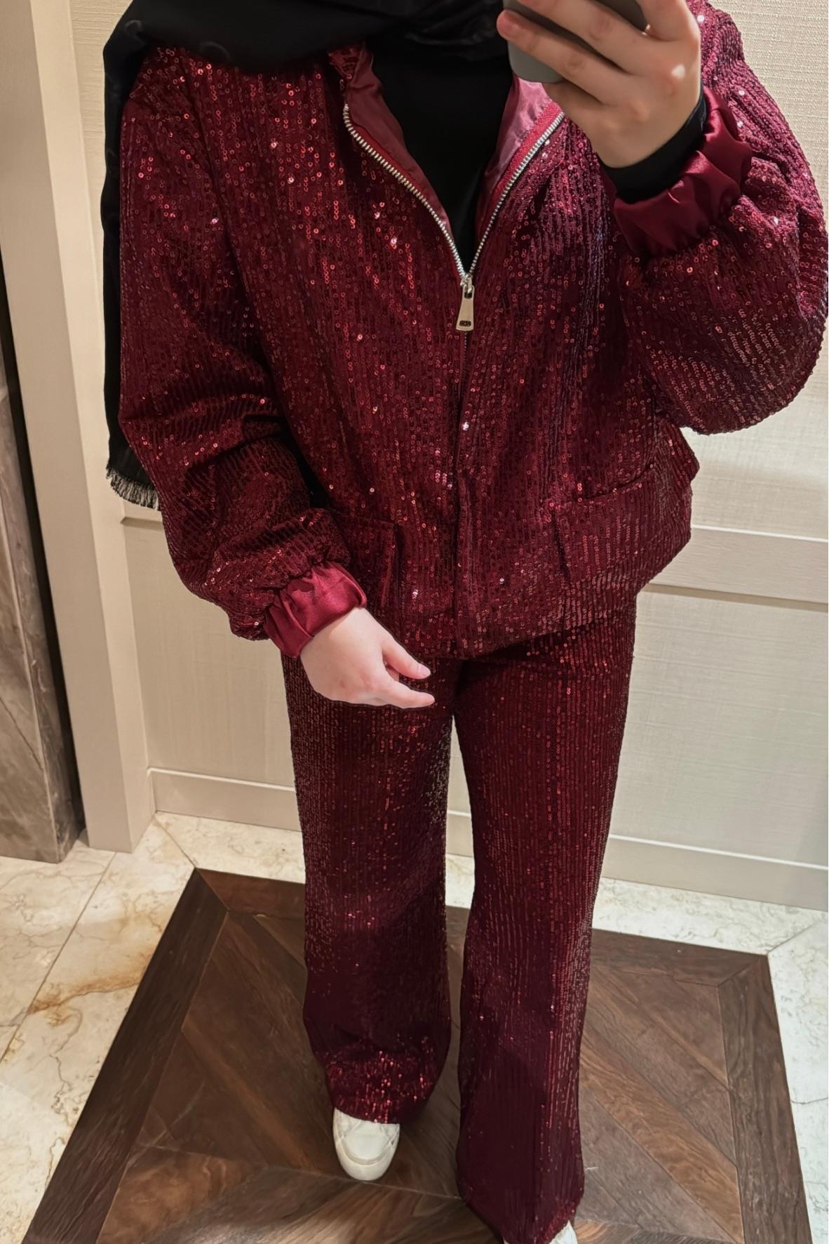 Pul Payetli Palazzo Kesim Bloom Pantolon Bordo